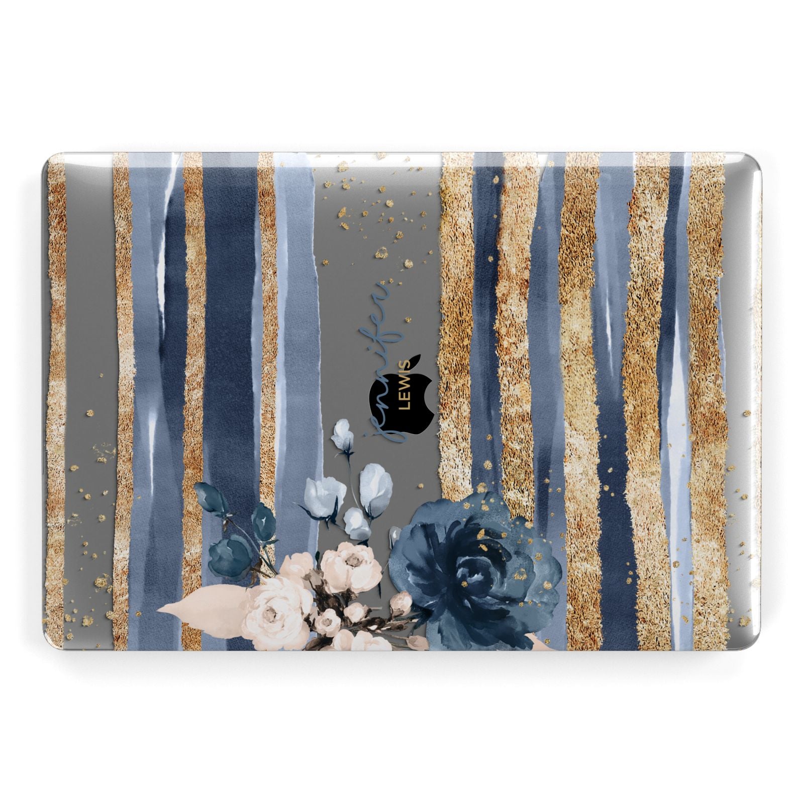 Personalised Blue Gold Name Apple MacBook Case