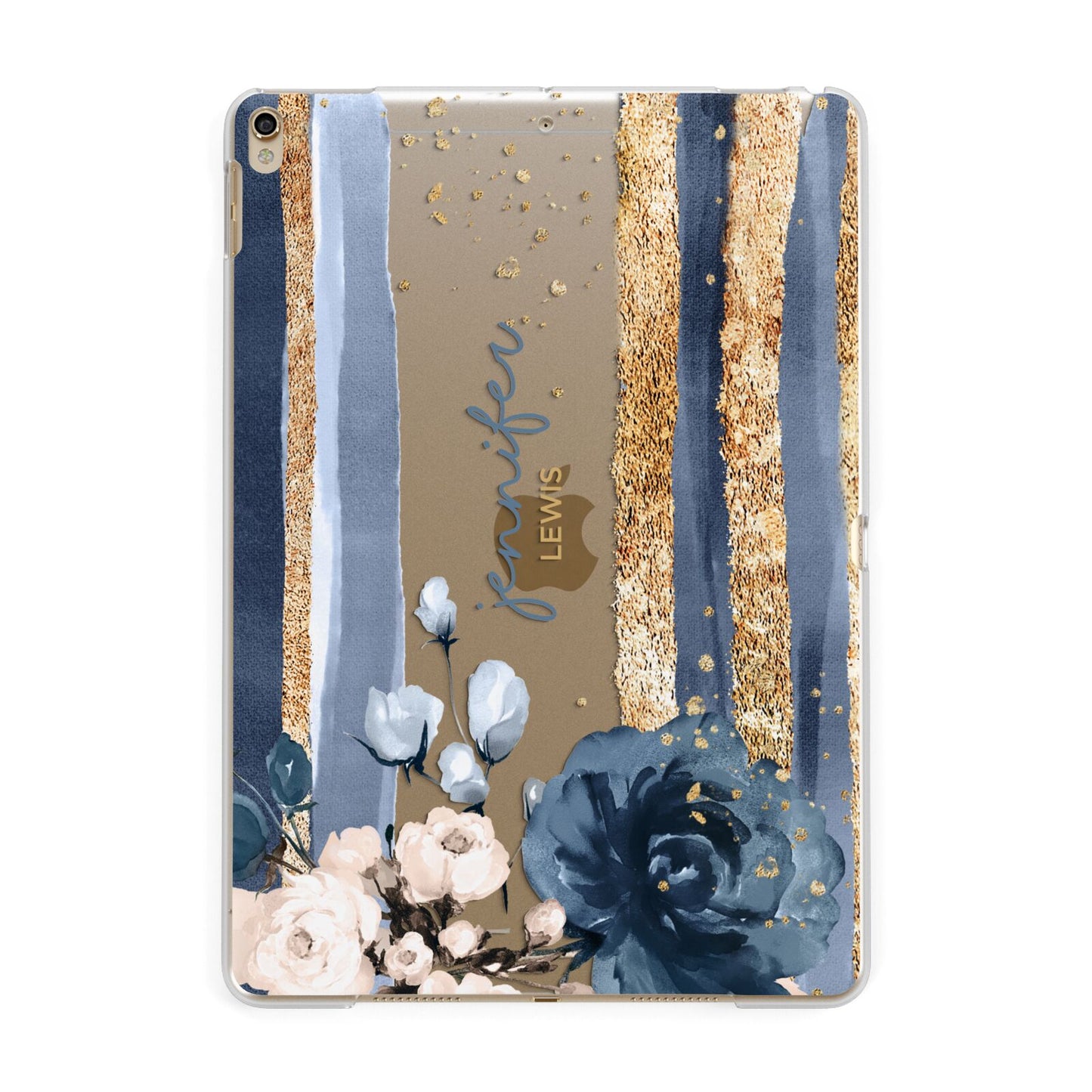 Personalised Blue Gold Name Apple iPad Gold Case
