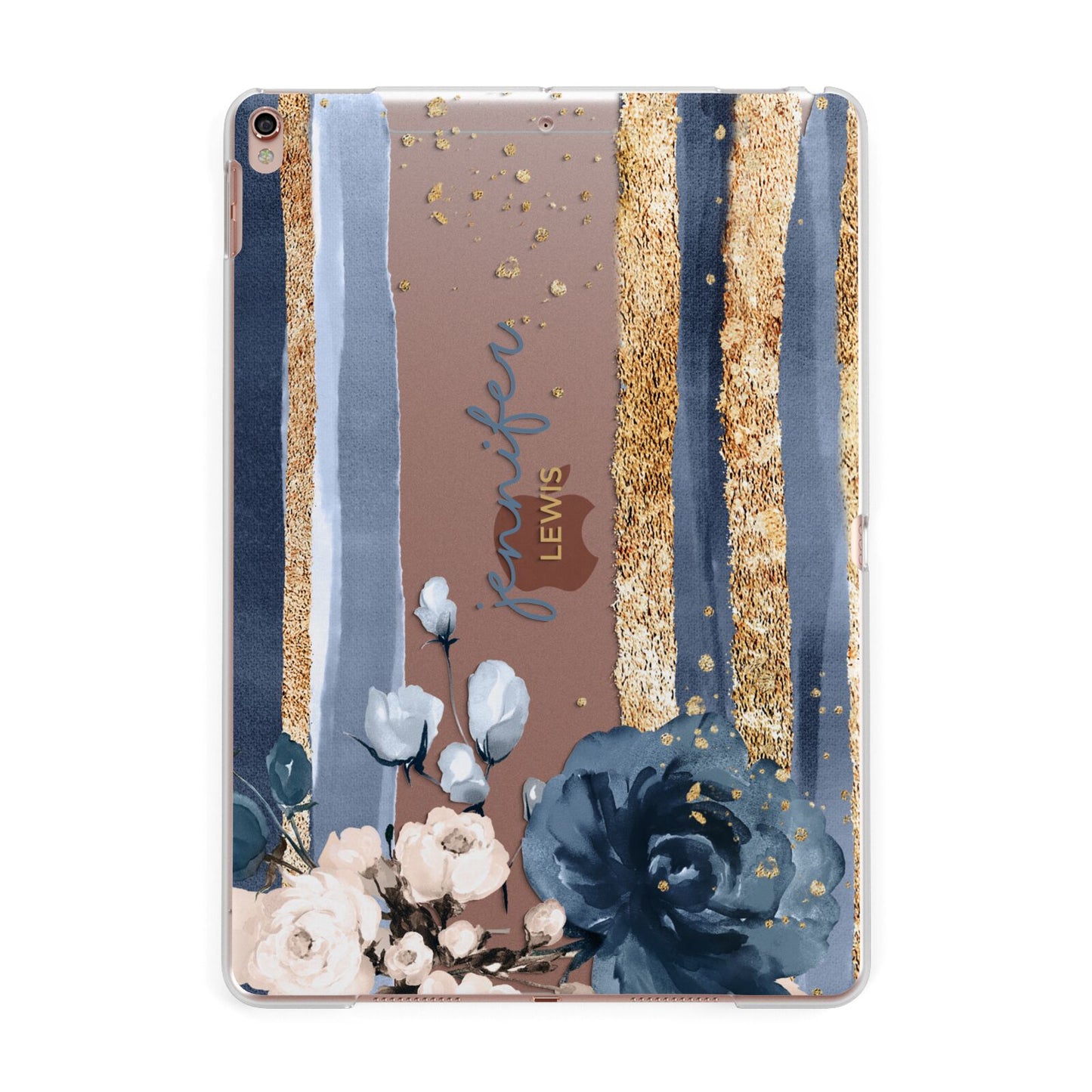 Personalised Blue Gold Name Apple iPad Rose Gold Case