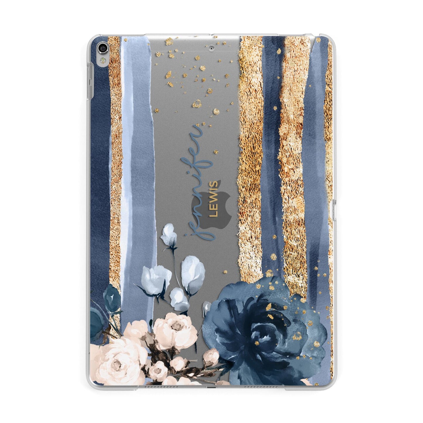 Personalised Blue Gold Name Apple iPad Silver Case