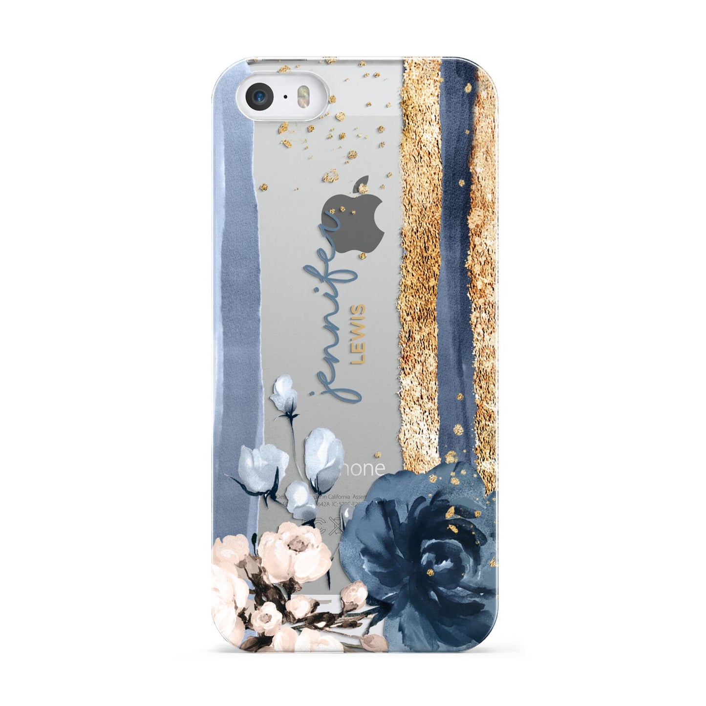Personalised Blue Gold Name Apple iPhone 5 Case