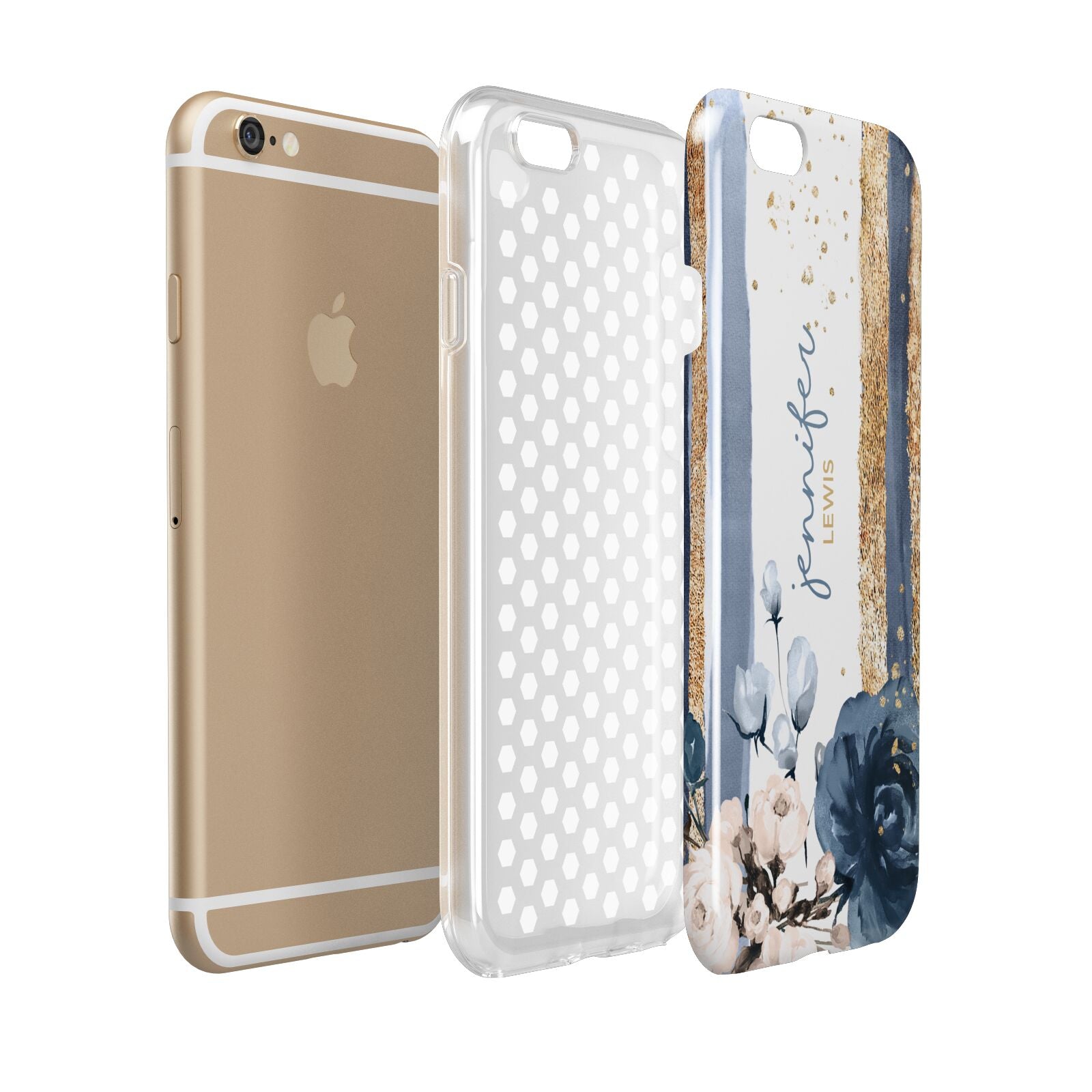Personalised Blue Gold Name Apple iPhone 6 3D Tough Case Expanded view