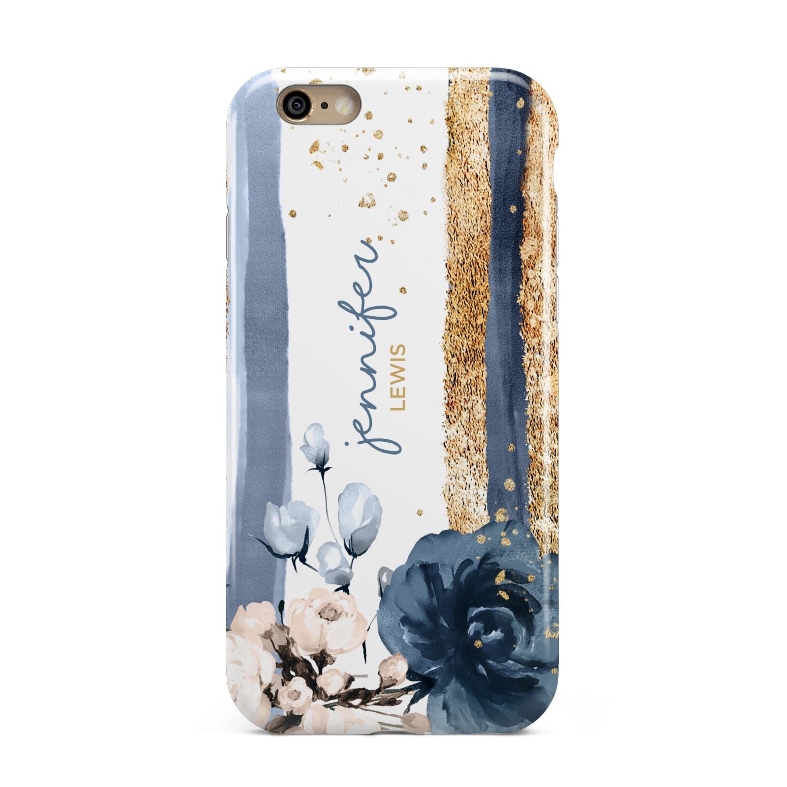 Personalised Blue Gold Name Apple iPhone 6 3D Tough Case