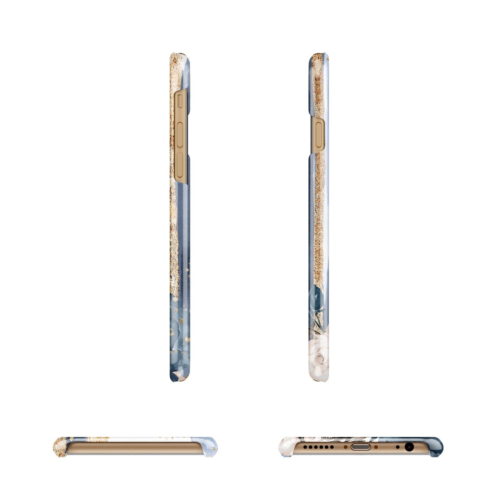 Personalised Blue Gold Name Apple iPhone 6 3D Wrap Snap Case Angled Images