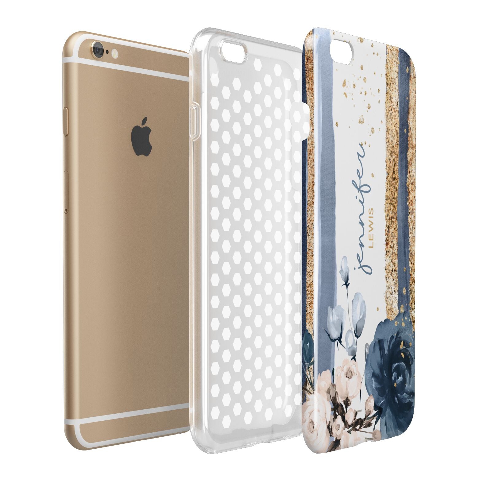 Personalised Blue Gold Name Apple iPhone 6 Plus 3D Tough Case Expand Detail Image