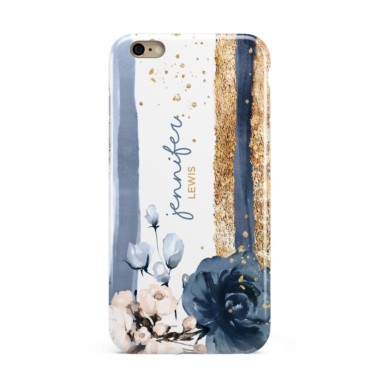 Personalised Blue Gold Name Apple iPhone 6 Plus 3D Tough Case