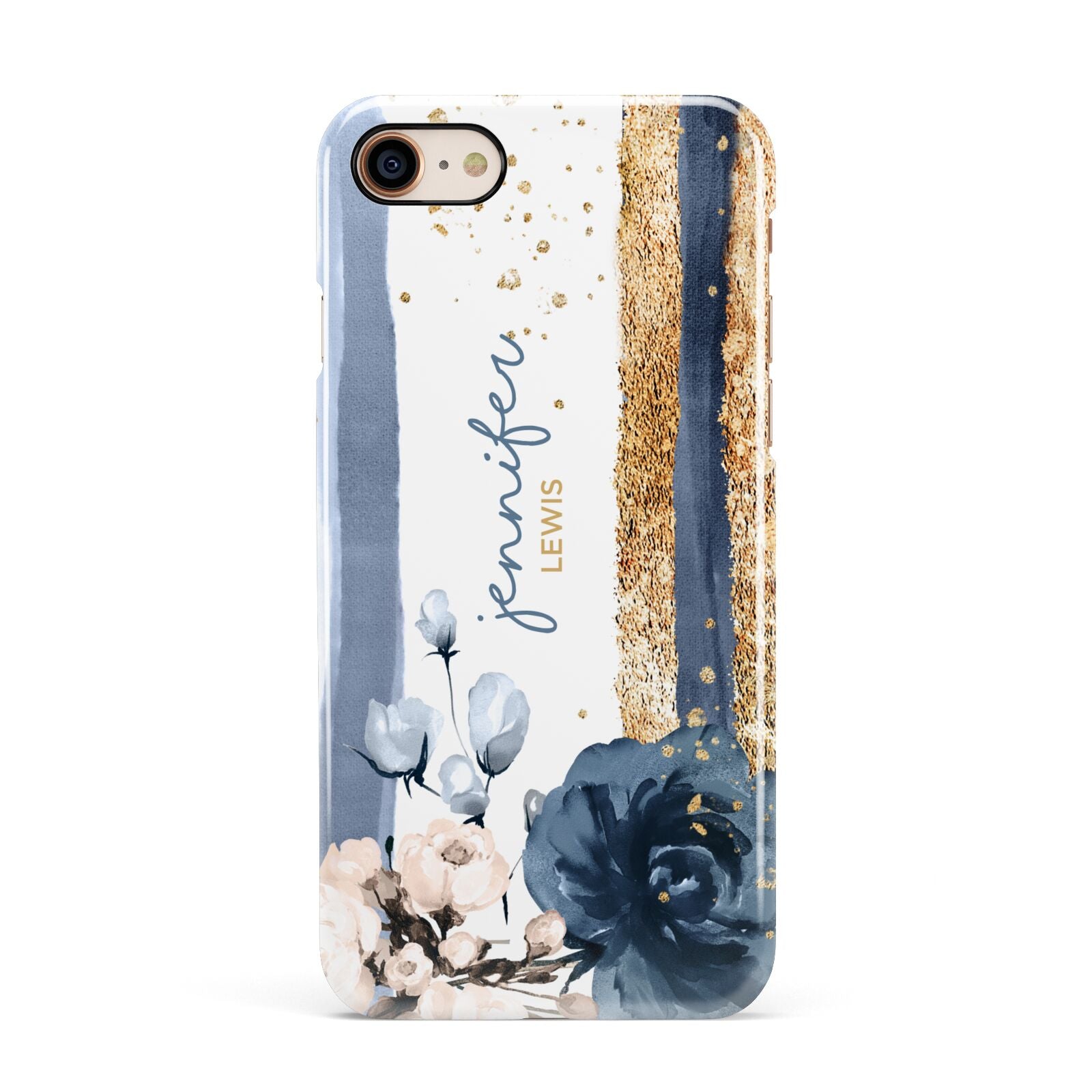 Personalised Blue Gold Name Apple iPhone 7 8 3D Snap Case