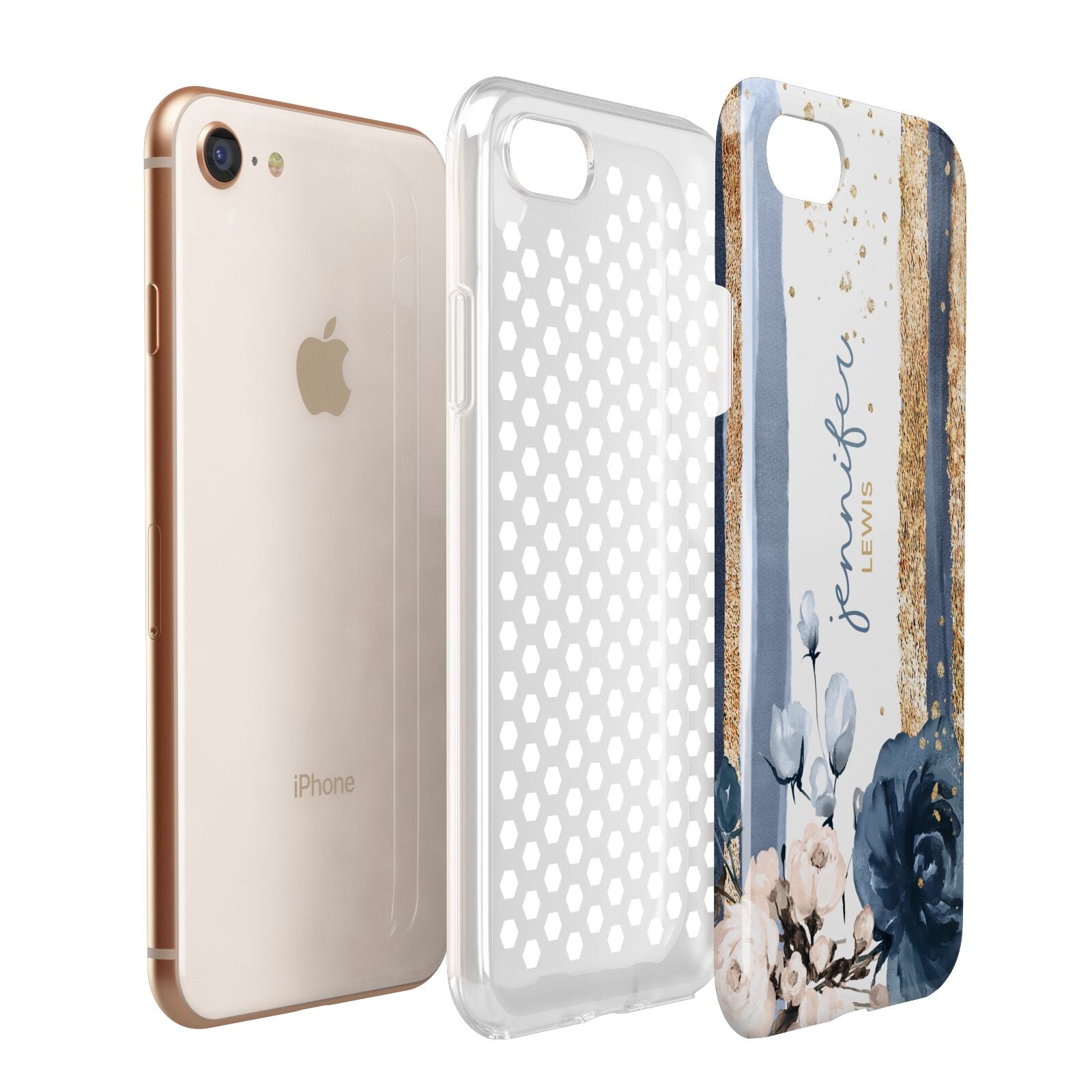 Personalised Blue Gold Name Apple iPhone 7 8 3D Tough Case Expanded View