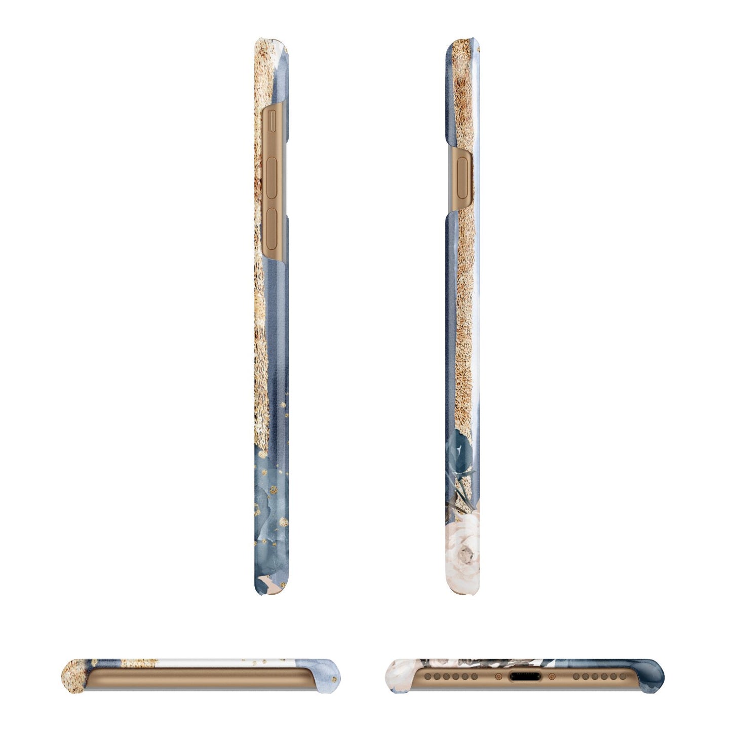 Personalised Blue Gold Name Apple iPhone 7 8 3D Wrap Snap Case Angled Images