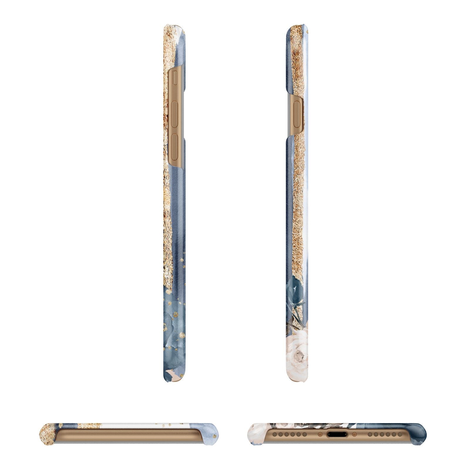 Personalised Blue Gold Name Apple iPhone 7 8 3D Wrap Snap Case Angled Images