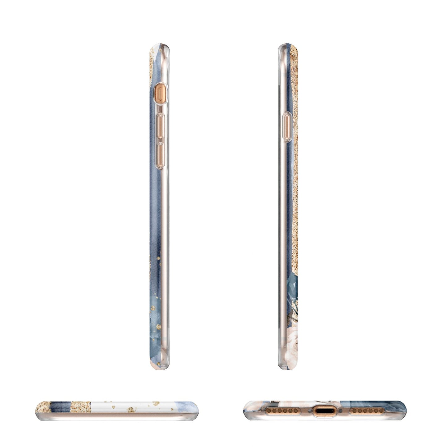 Personalised Blue Gold Name Apple iPhone 7 8 3D Wrap Tough Case Alternative Image Angles