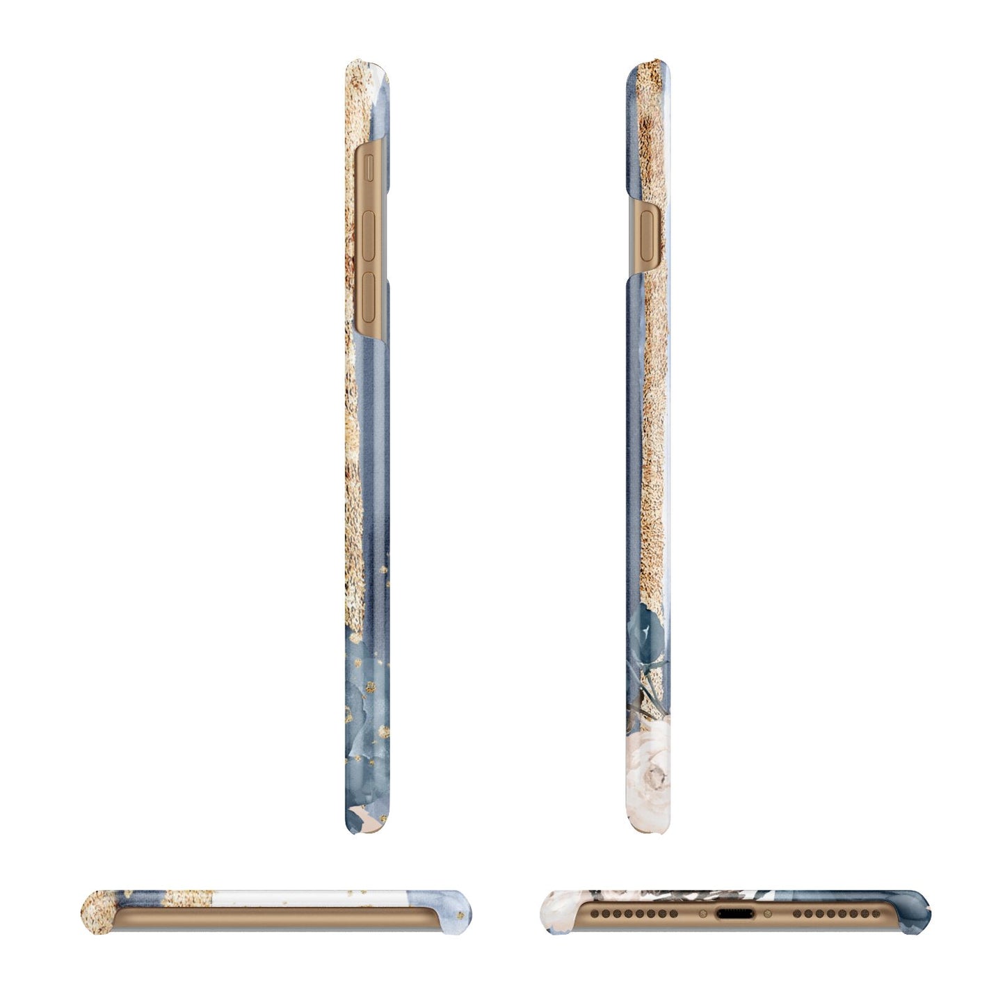 Personalised Blue Gold Name Apple iPhone 7 Plus 3D Wrap Snap Case Angled Images