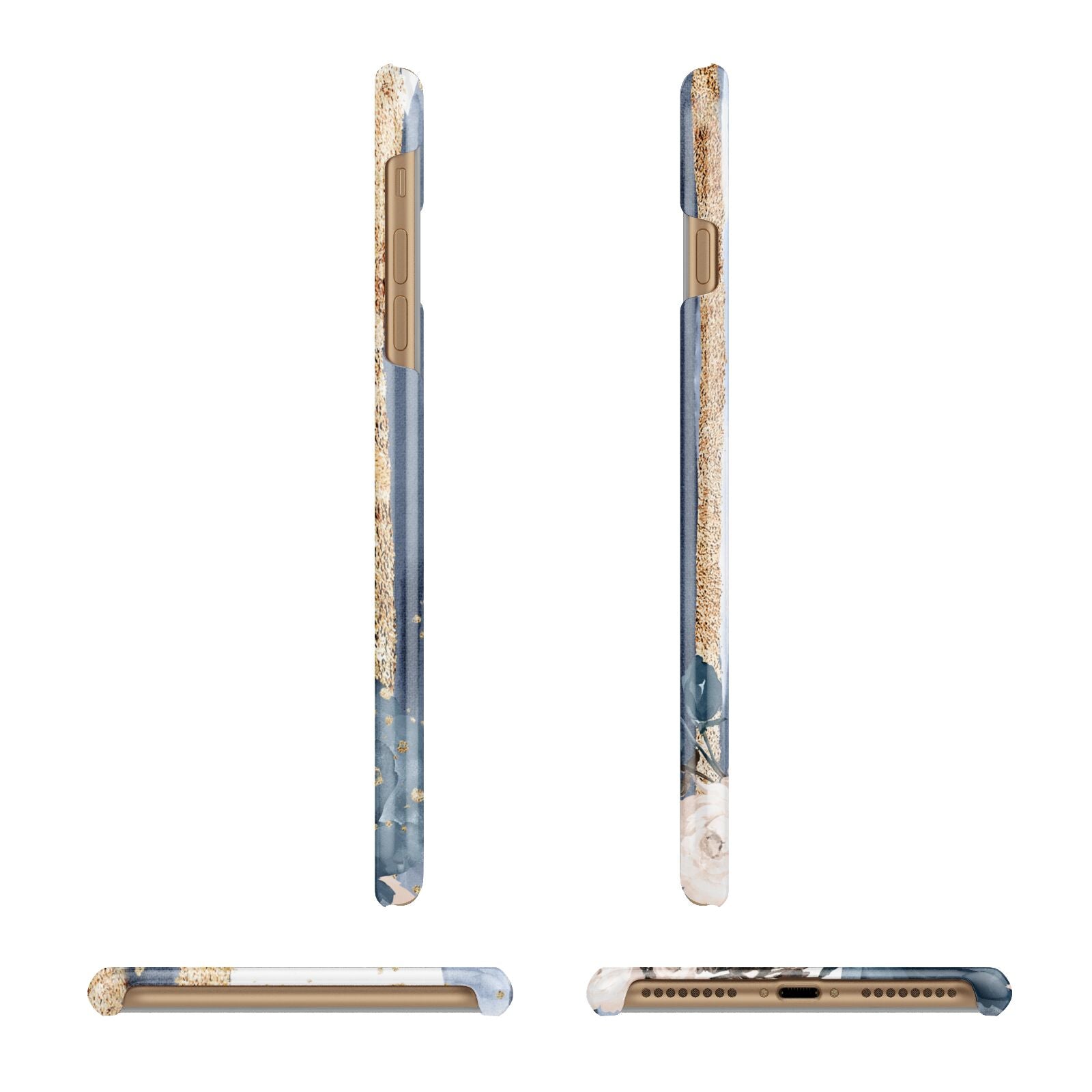 Personalised Blue Gold Name Apple iPhone 7 Plus 3D Wrap Snap Case Angled Images