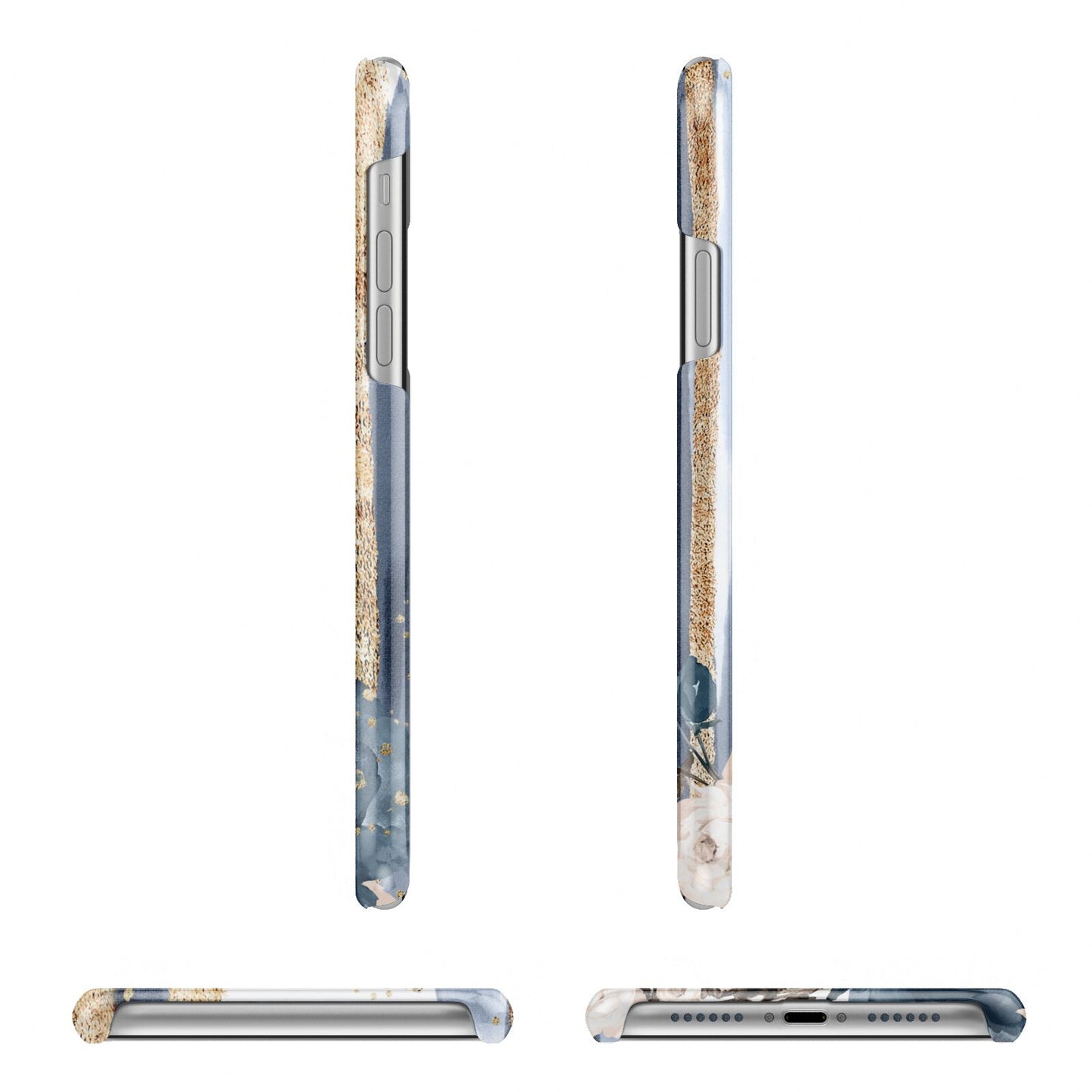 Personalised Blue Gold Name Apple iPhone XR 3D Wrap Snap Case Angled Images on White Phone