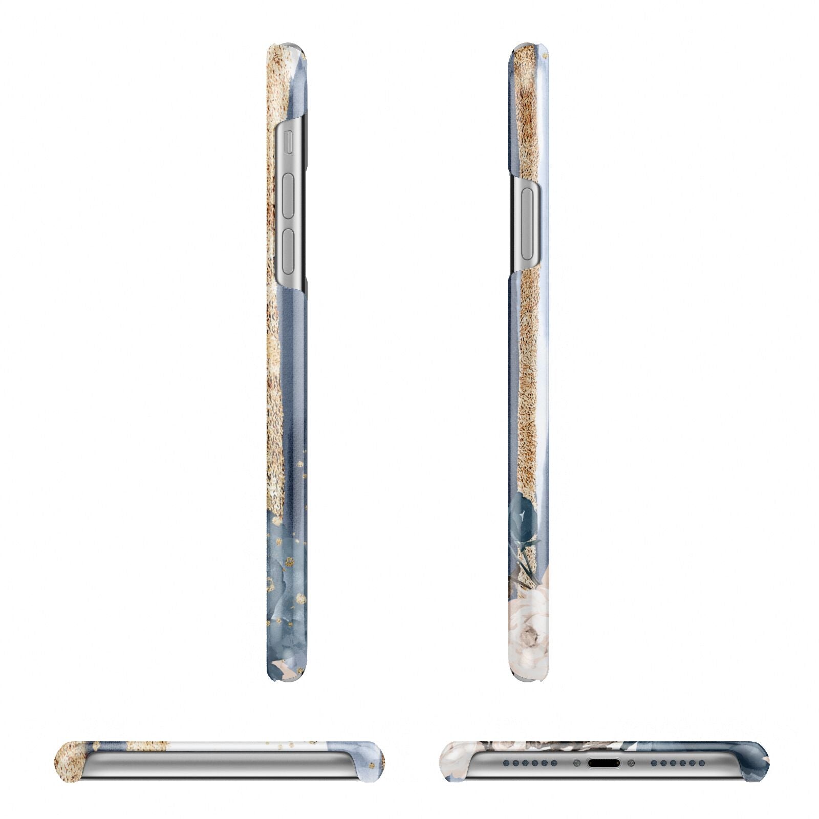 Personalised Blue Gold Name Apple iPhone XR 3D Wrap Snap Case Angled Images on White Phone