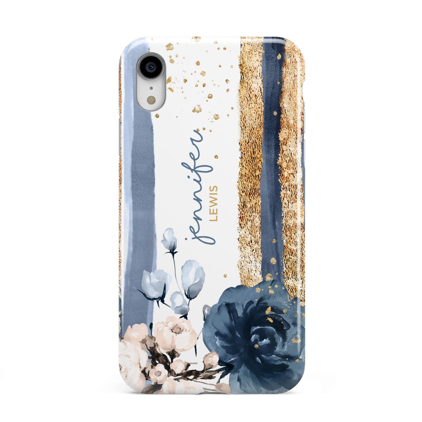 Personalised Blue Gold Name Apple iPhone XR White 3D Tough Case