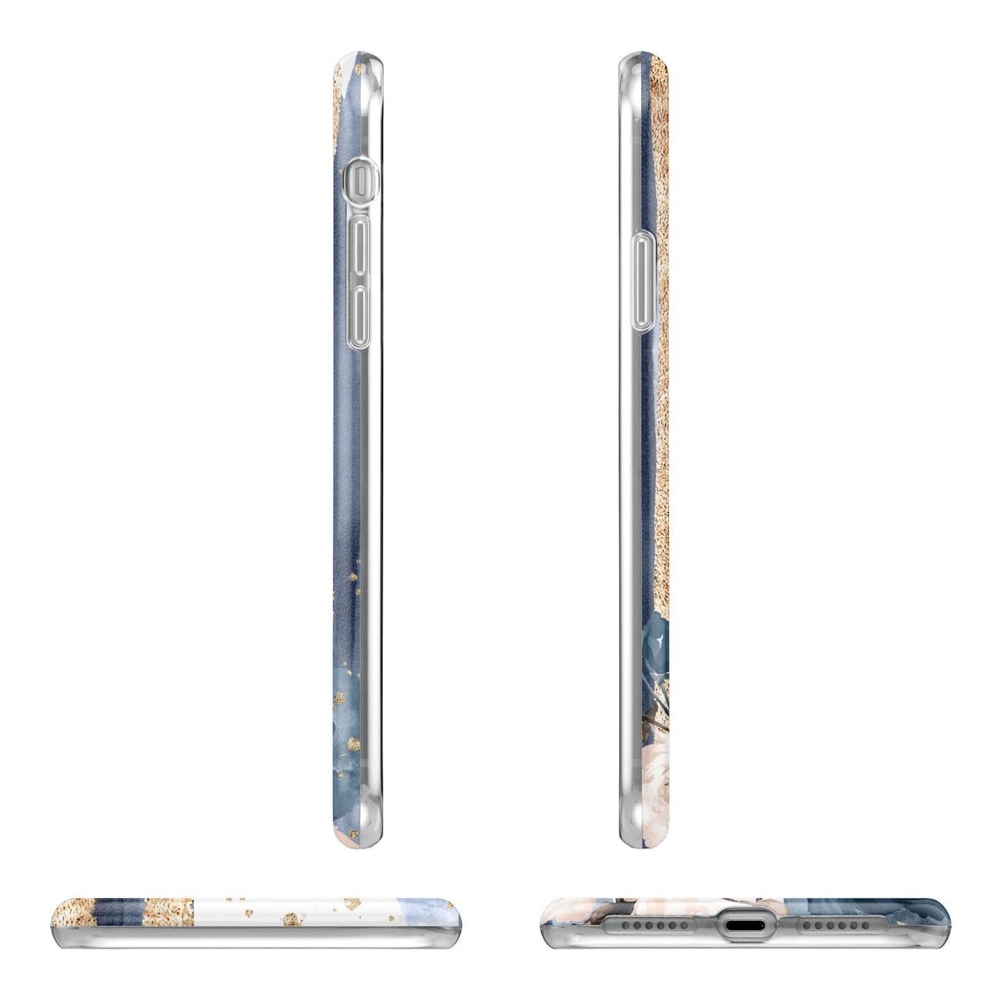 Personalised Blue Gold Name Apple iPhone XR in White with 3D Wrap Tough Case Alternative Image Angles