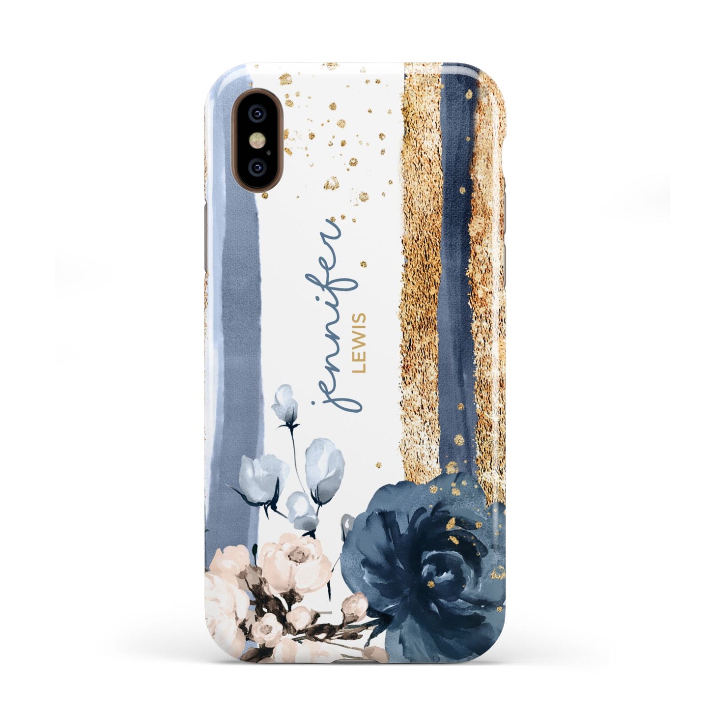 Personalised Blue Gold Name Apple iPhone XS 3D Tough