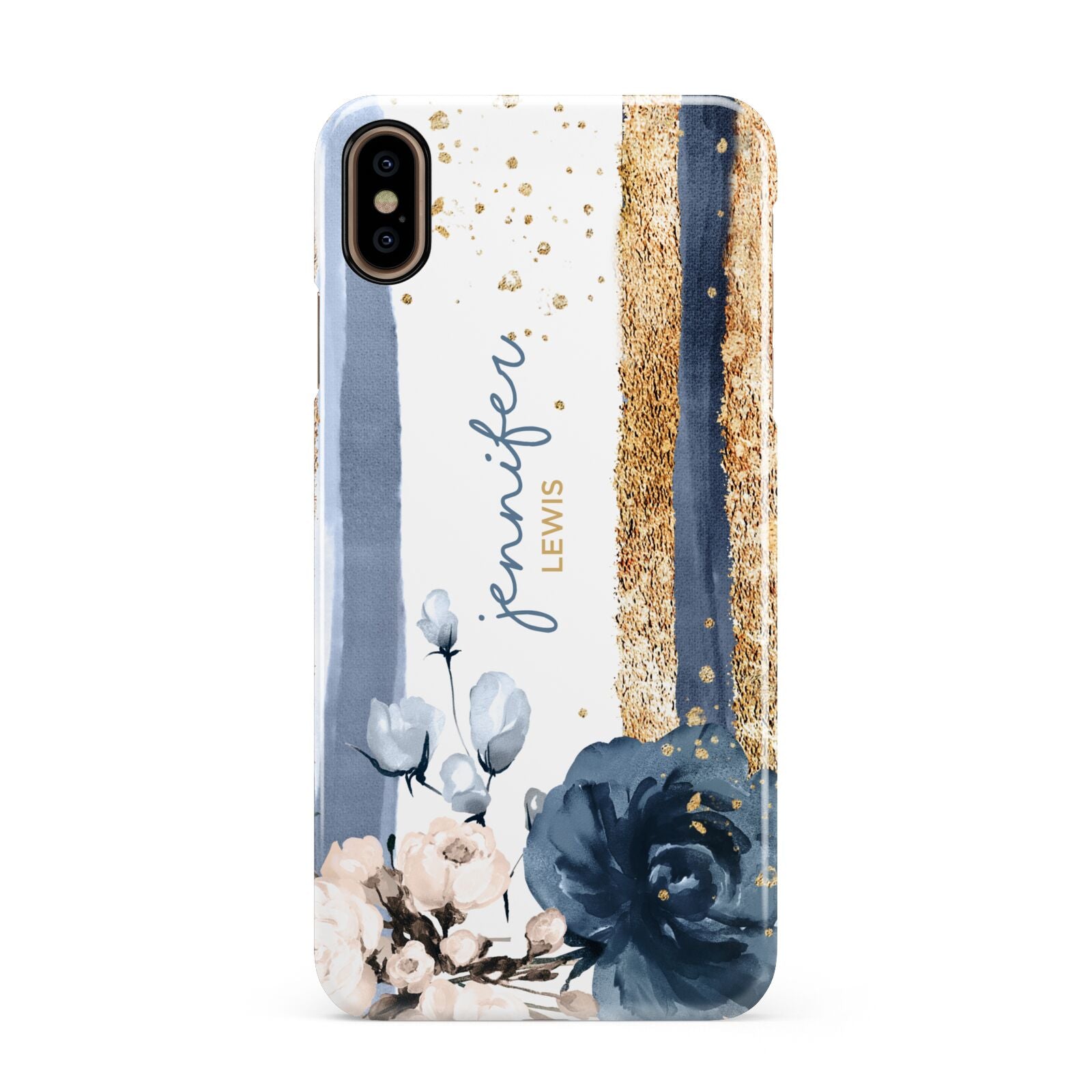 Personalised Blue Gold Name Apple iPhone Xs Max 3D Snap Case