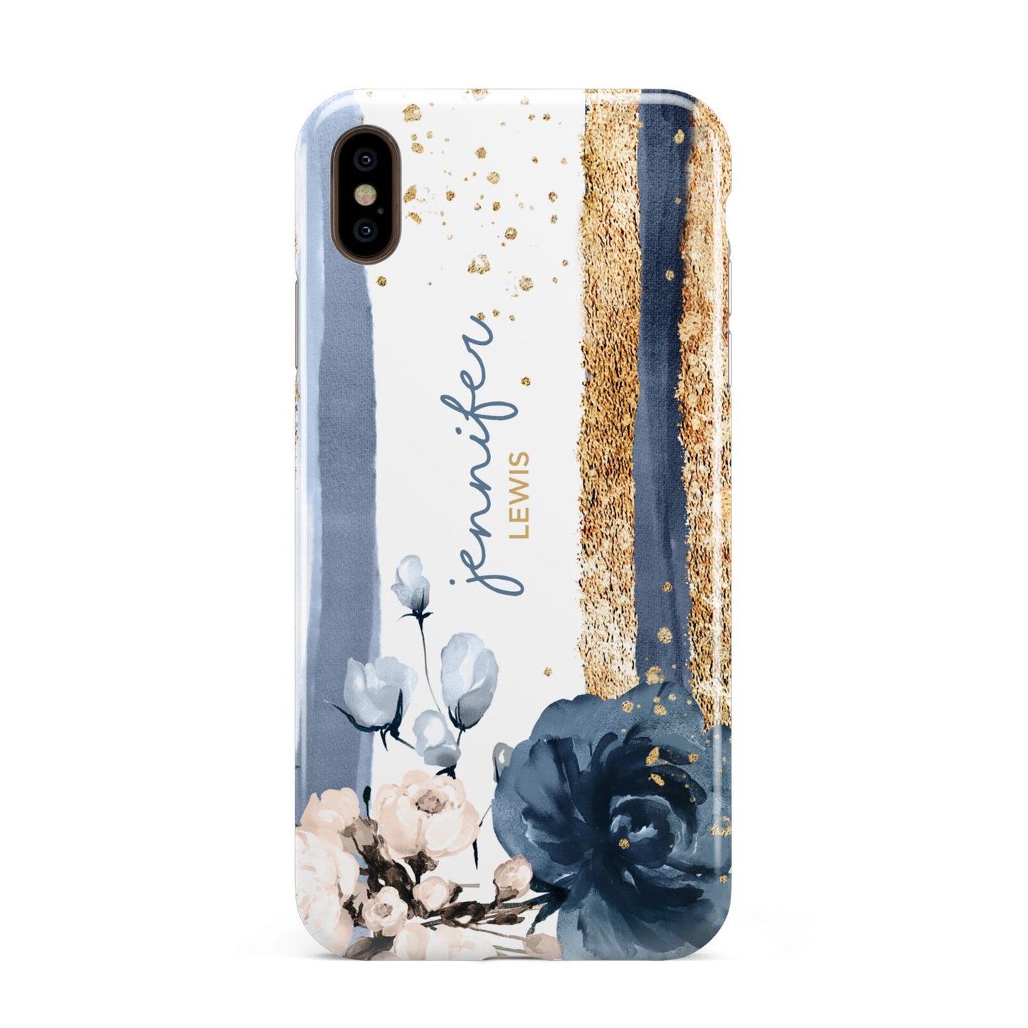 Personalised Blue Gold Name Apple iPhone Xs Max 3D Tough Case