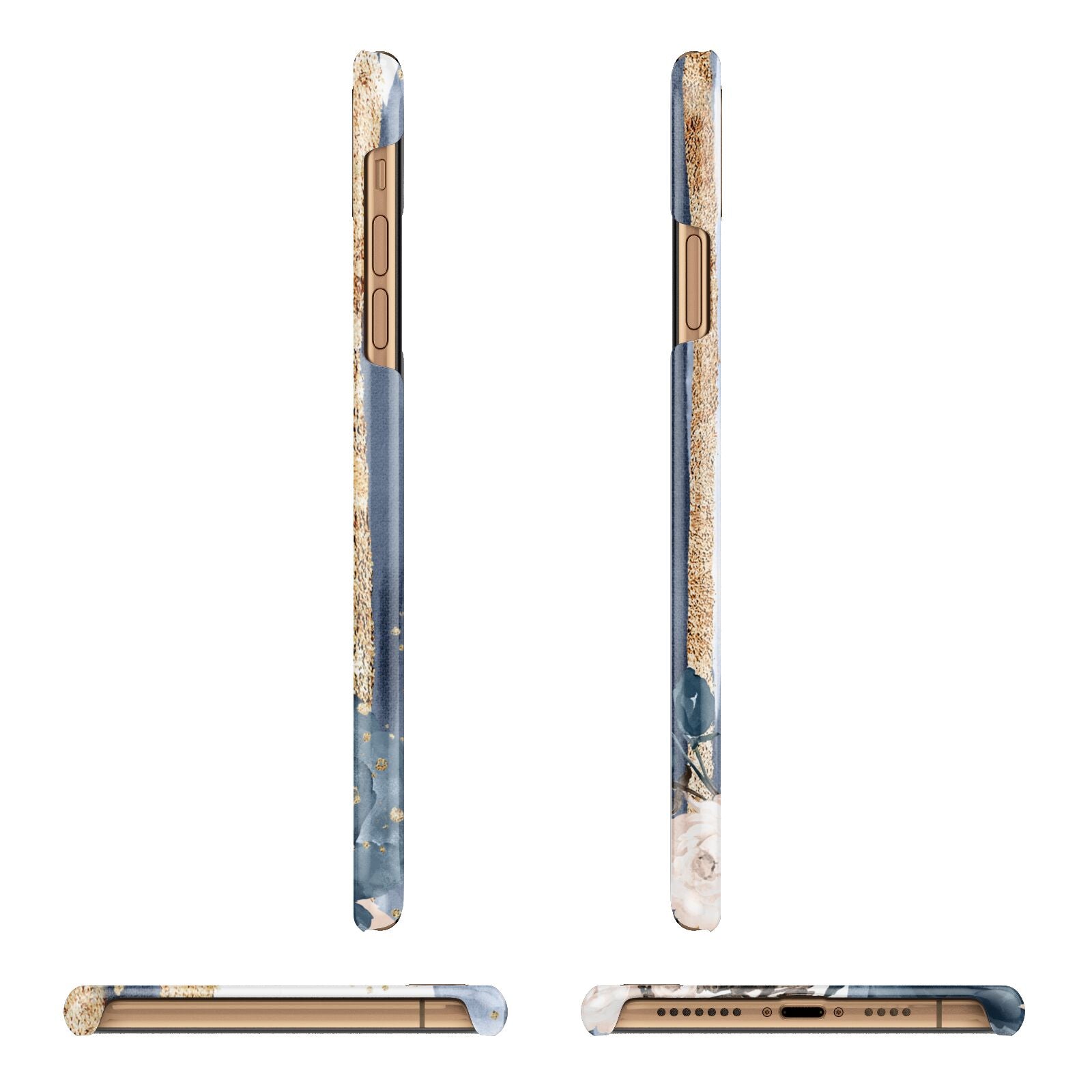 Personalised Blue Gold Name Apple iPhone Xs Max 3D Wrap Snap Case Angled Images