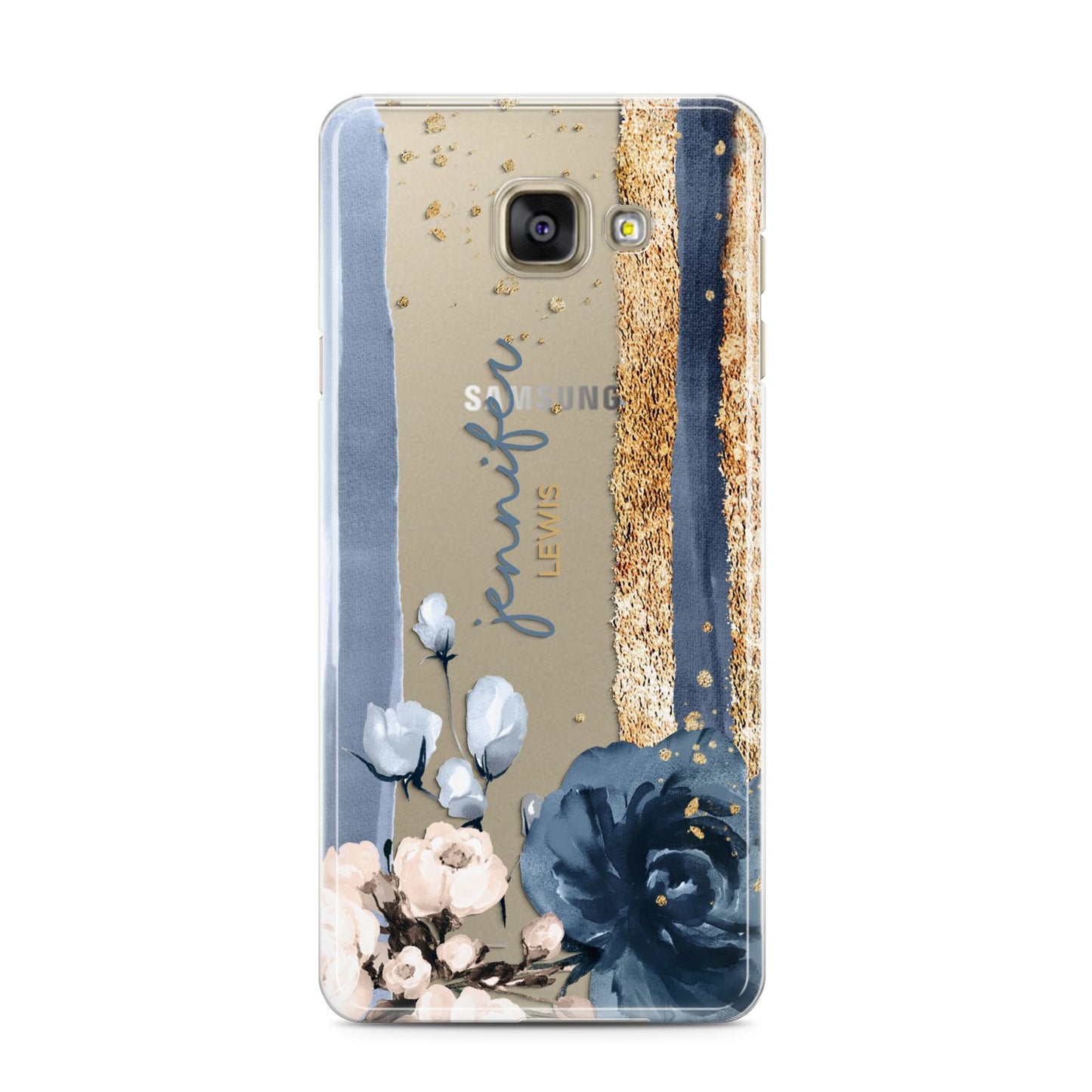 Personalised Blue Gold Name Samsung Galaxy A3 2016 Case on gold phone