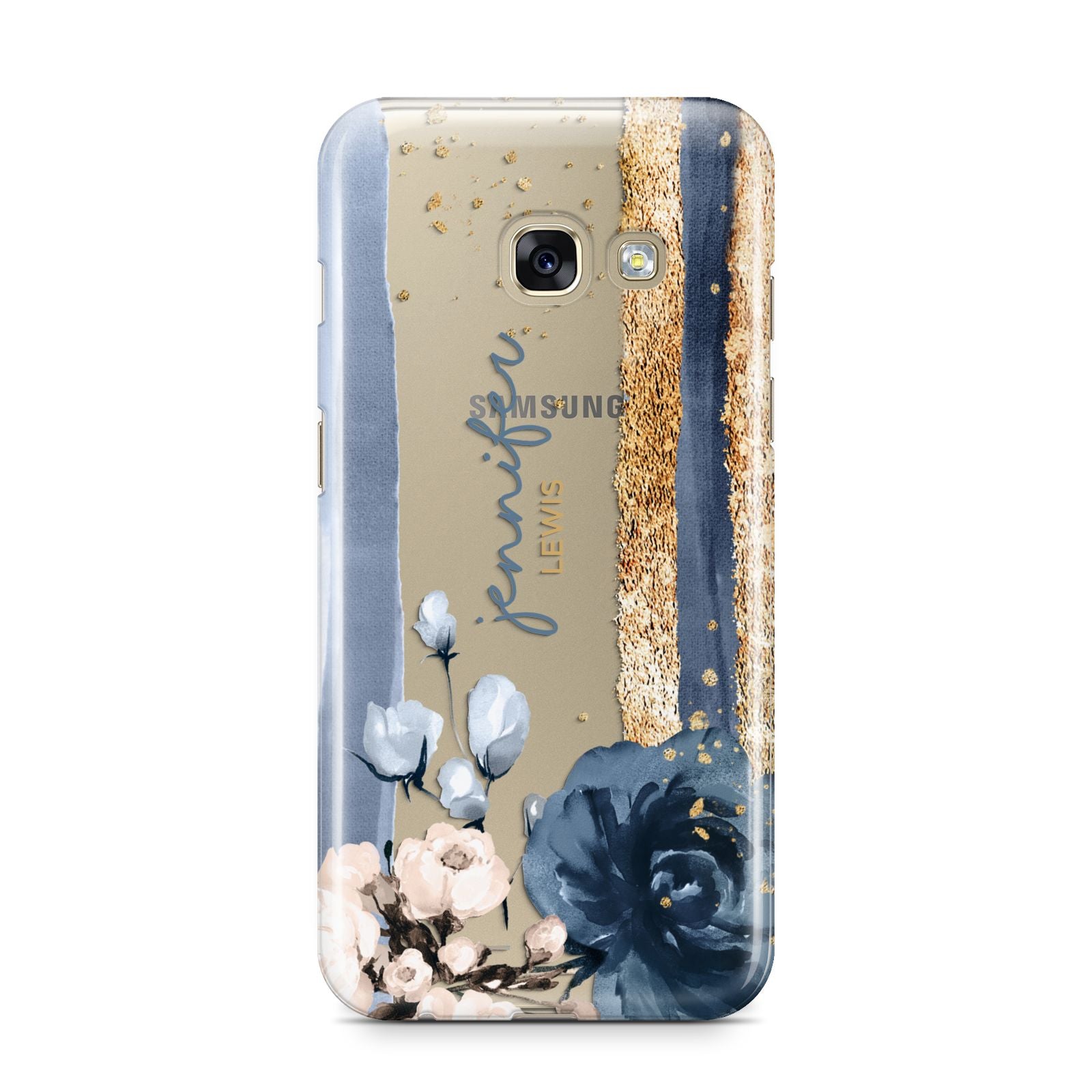 Personalised Blue Gold Name Samsung Galaxy A3 2017 Case on gold phone