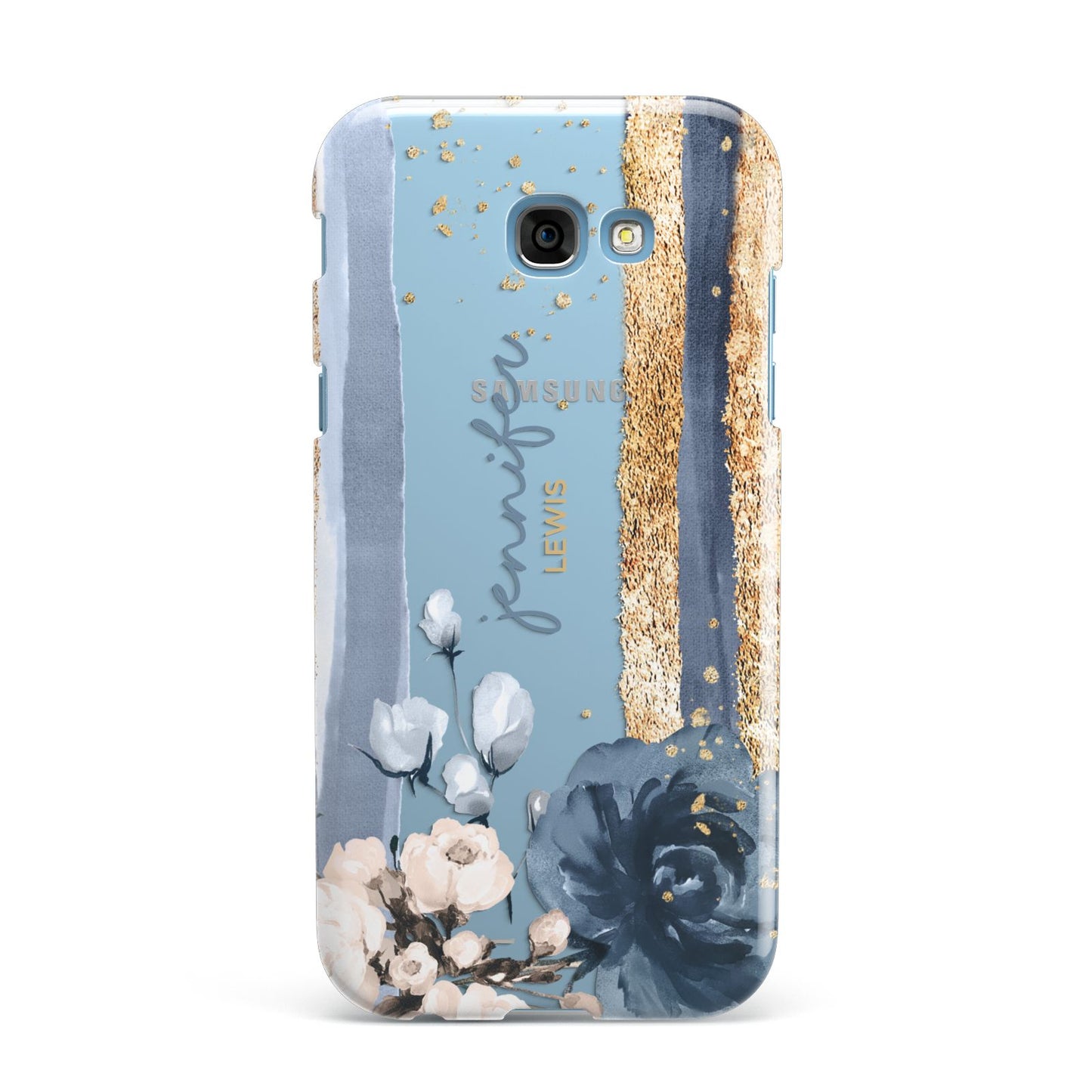 Personalised Blue Gold Name Samsung Galaxy A7 2017 Case