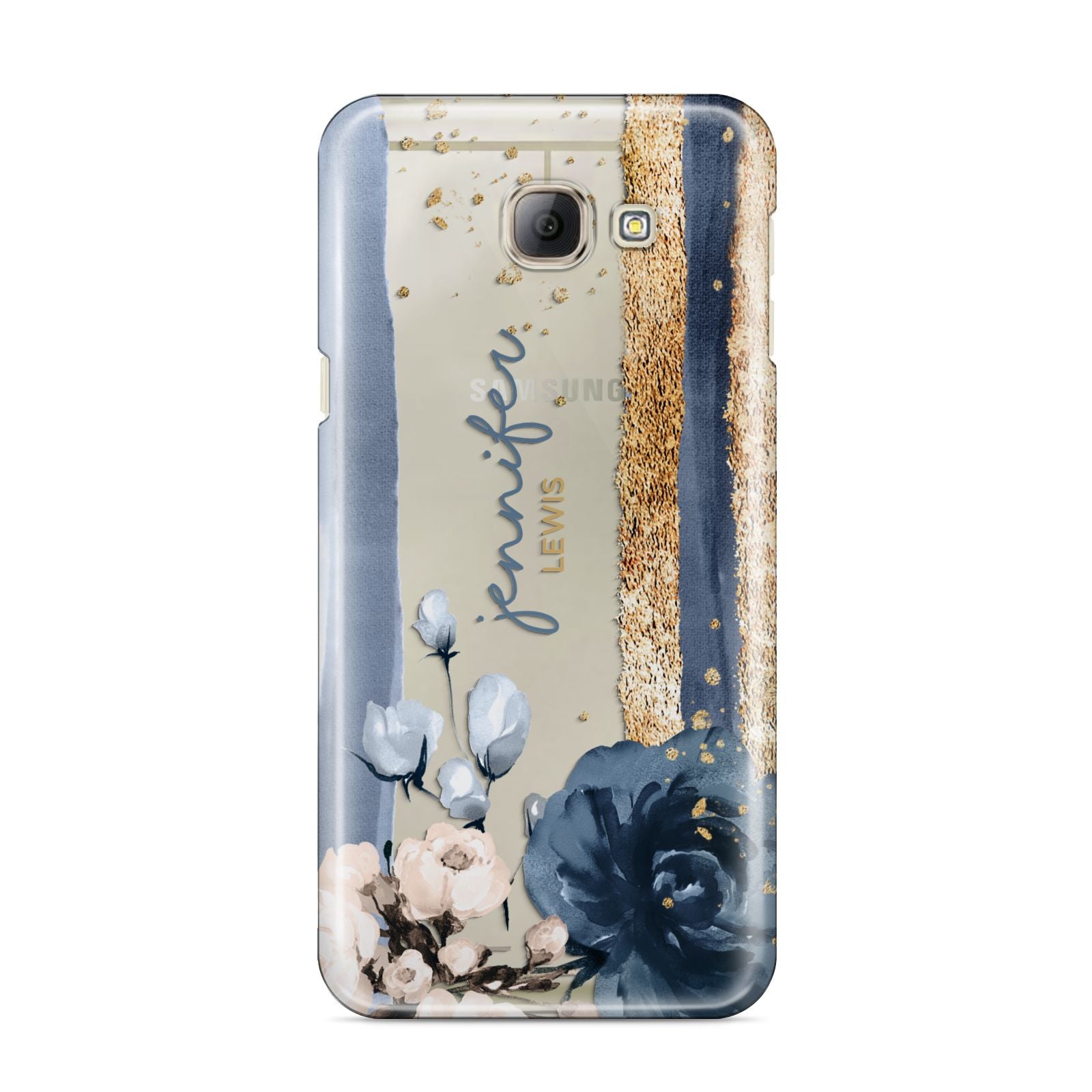 Personalised Blue Gold Name Samsung Galaxy A8 2016 Case