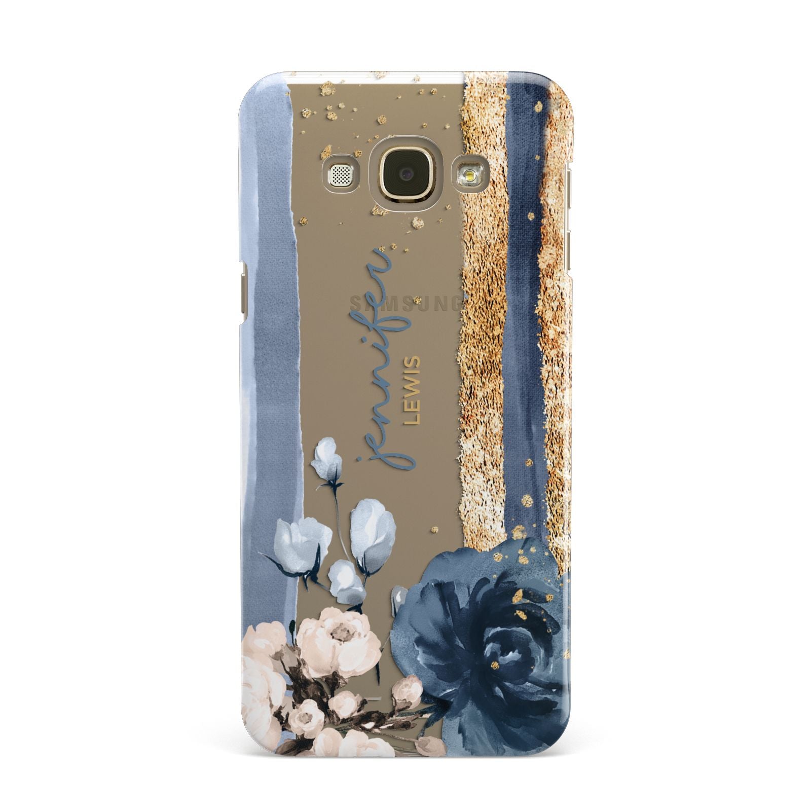 Personalised Blue Gold Name Samsung Galaxy A8 Case