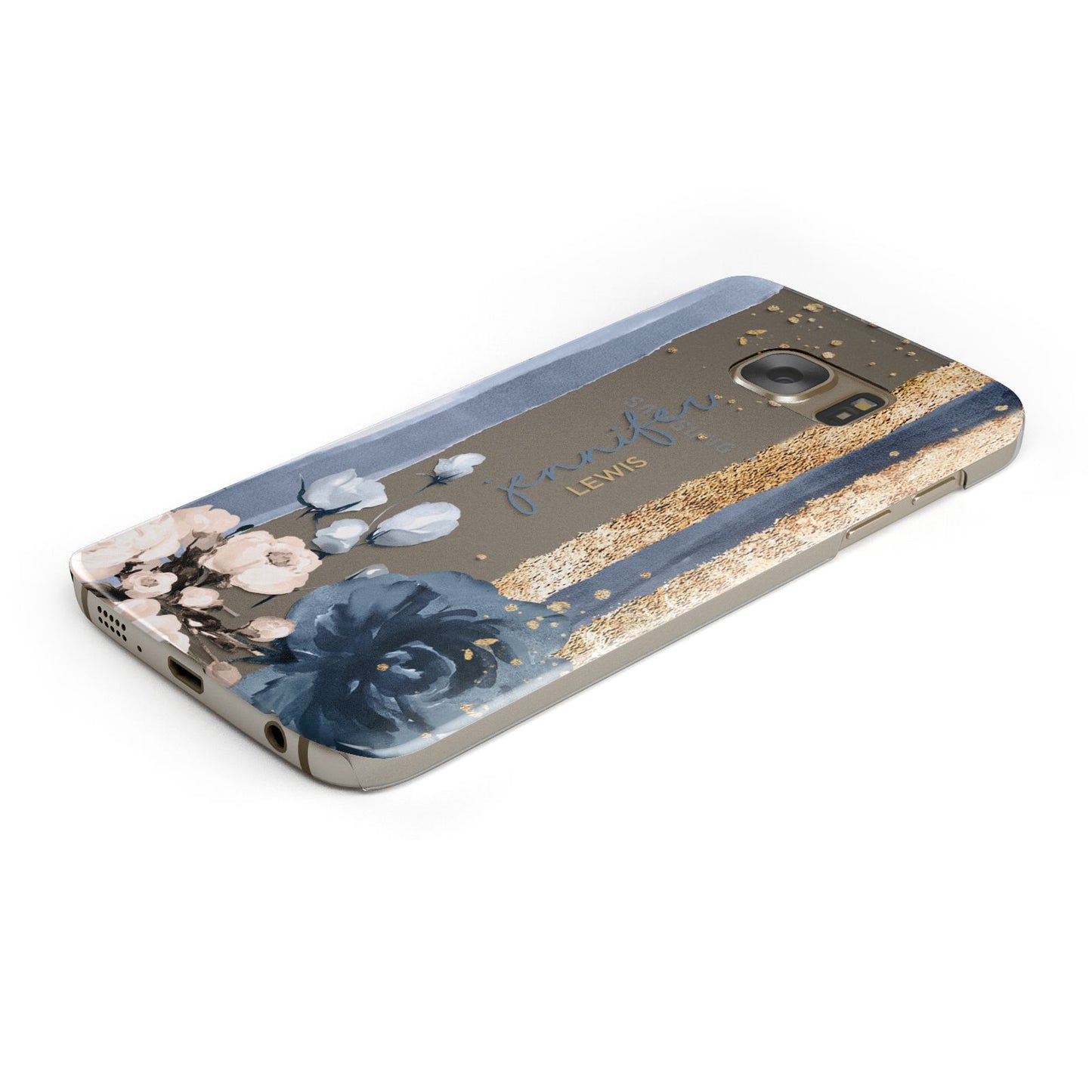 Personalised Blue Gold Name Samsung Galaxy Case Bottom Cutout