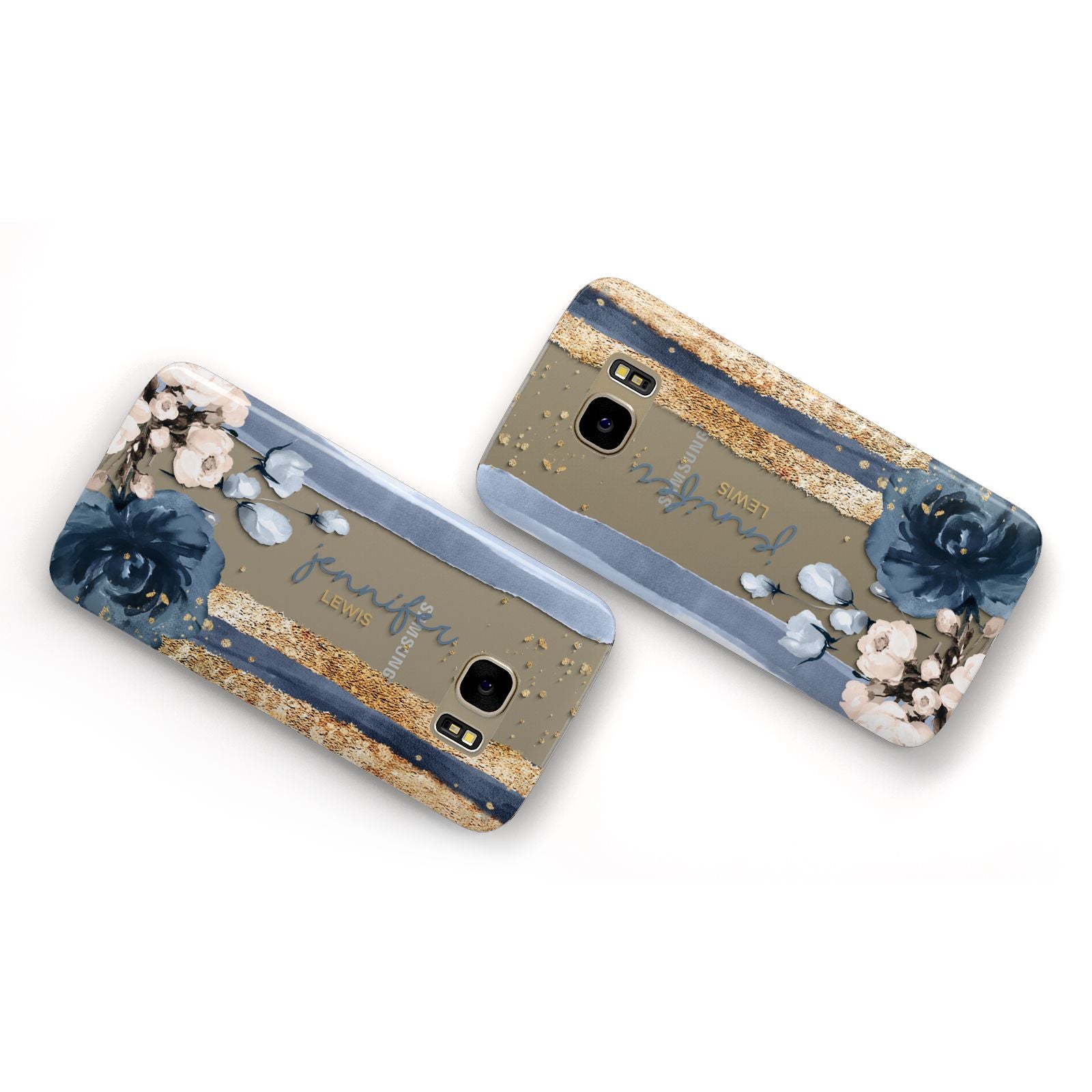 Personalised Blue Gold Name Samsung Galaxy Case Flat Overview