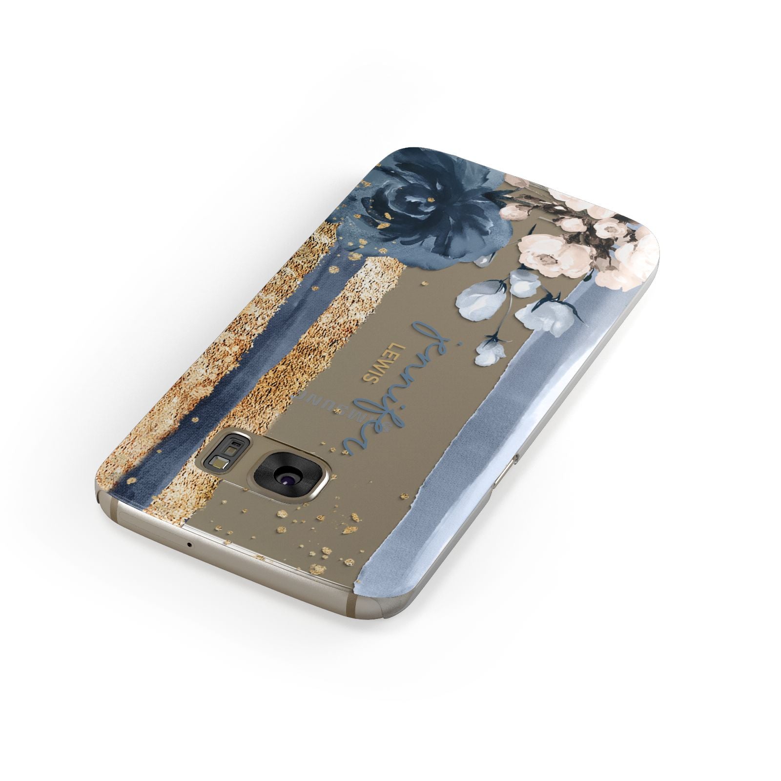 Personalised Blue Gold Name Samsung Galaxy Case Front Close Up