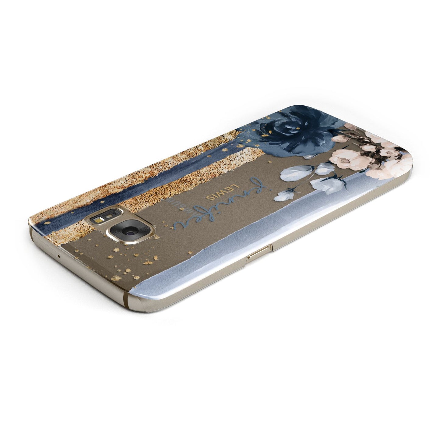 Personalised Blue Gold Name Samsung Galaxy Case Top Cutout