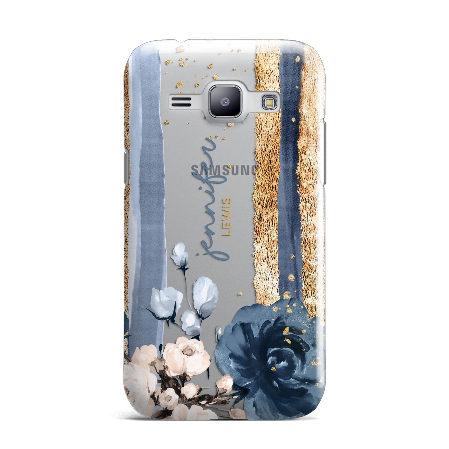 Personalised Blue Gold Name Samsung Galaxy J1 2015 Case