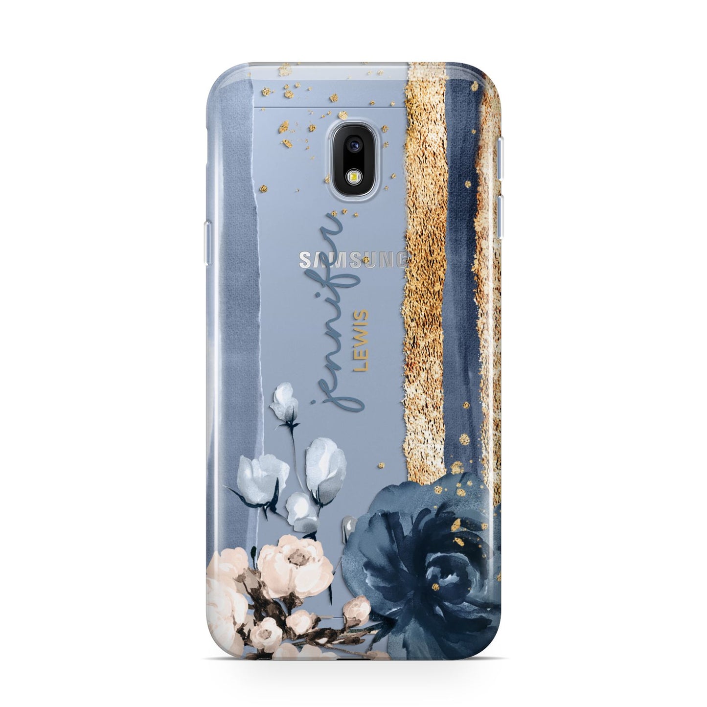 Personalised Blue Gold Name Samsung Galaxy J3 2017 Case