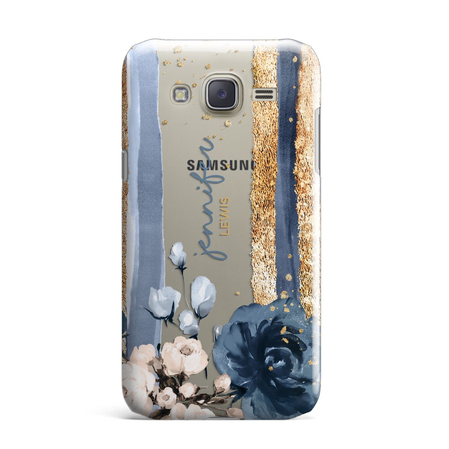 Personalised Blue Gold Name Samsung Galaxy J7 Case