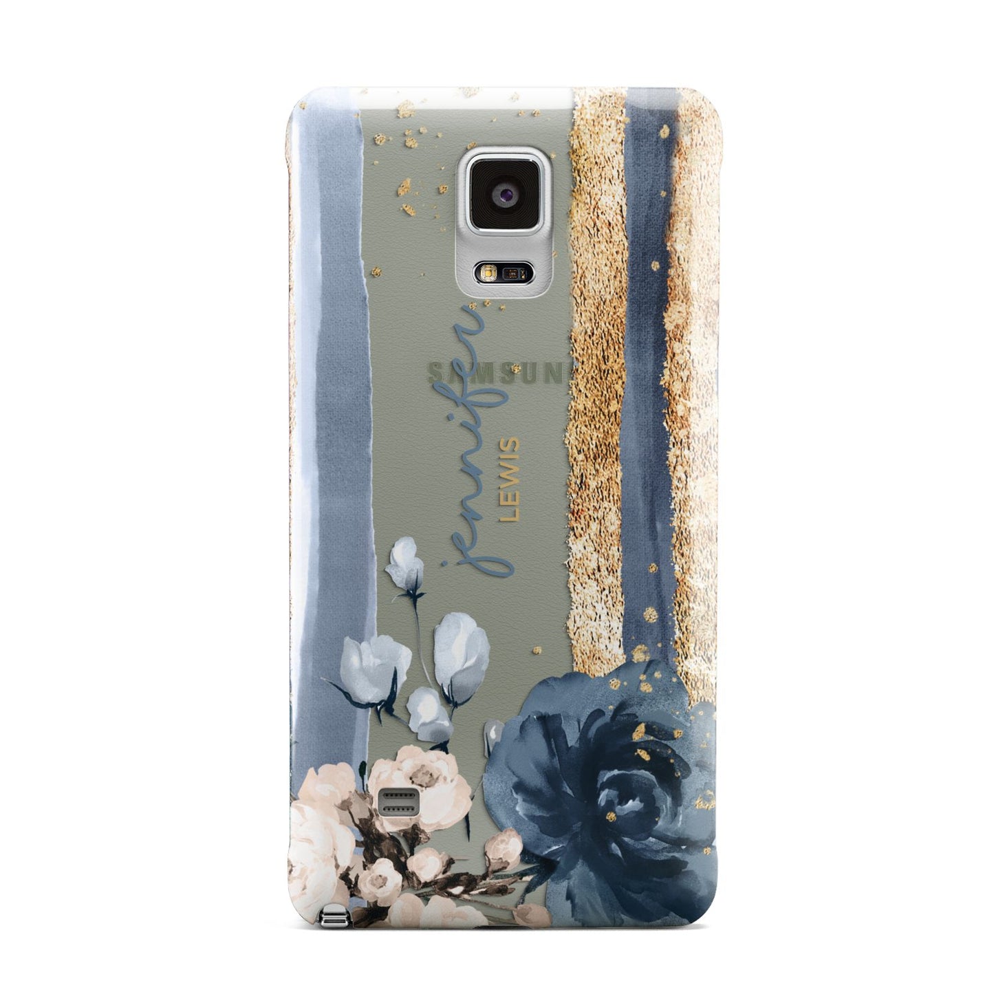 Personalised Blue Gold Name Samsung Galaxy Note 4 Case