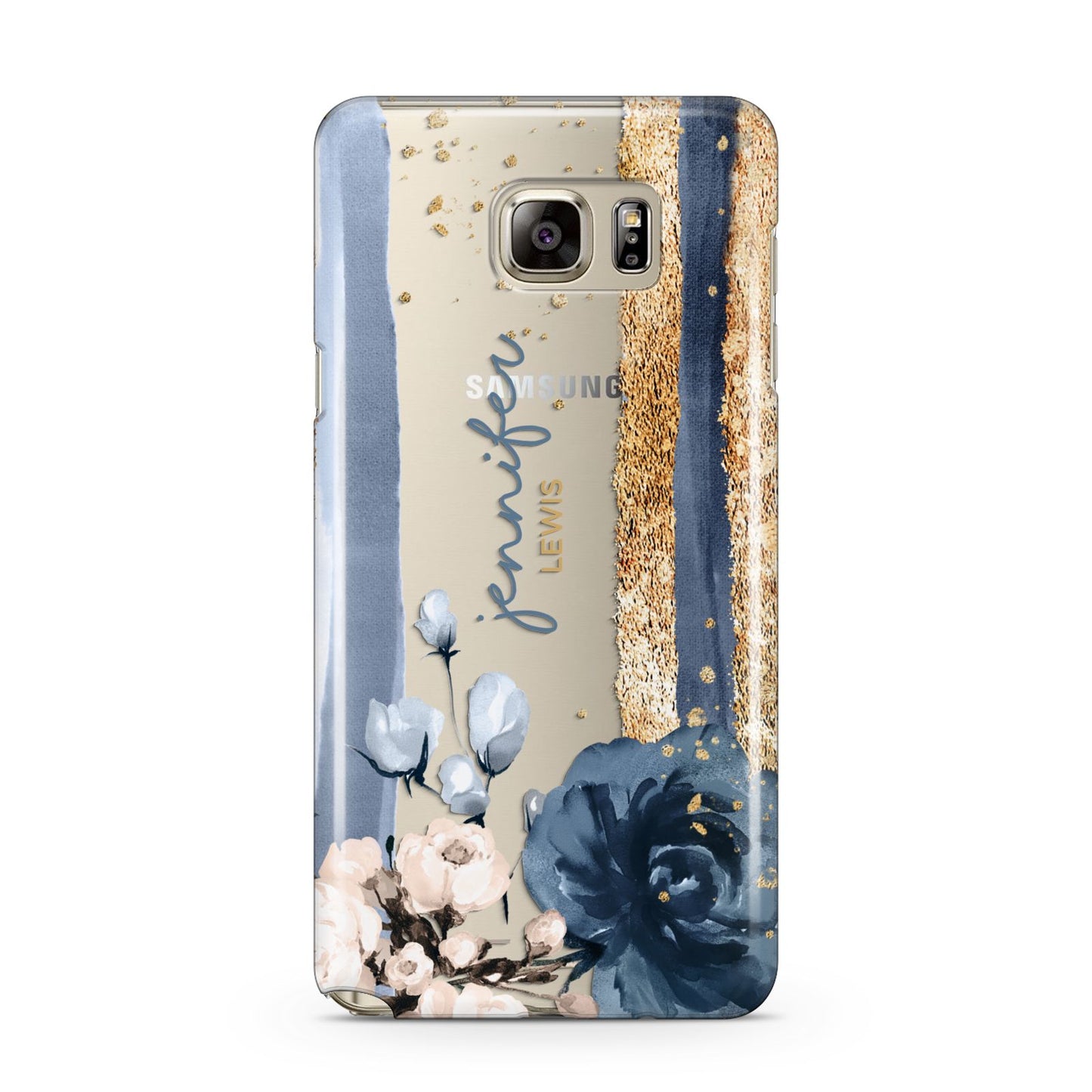 Personalised Blue Gold Name Samsung Galaxy Note 5 Case