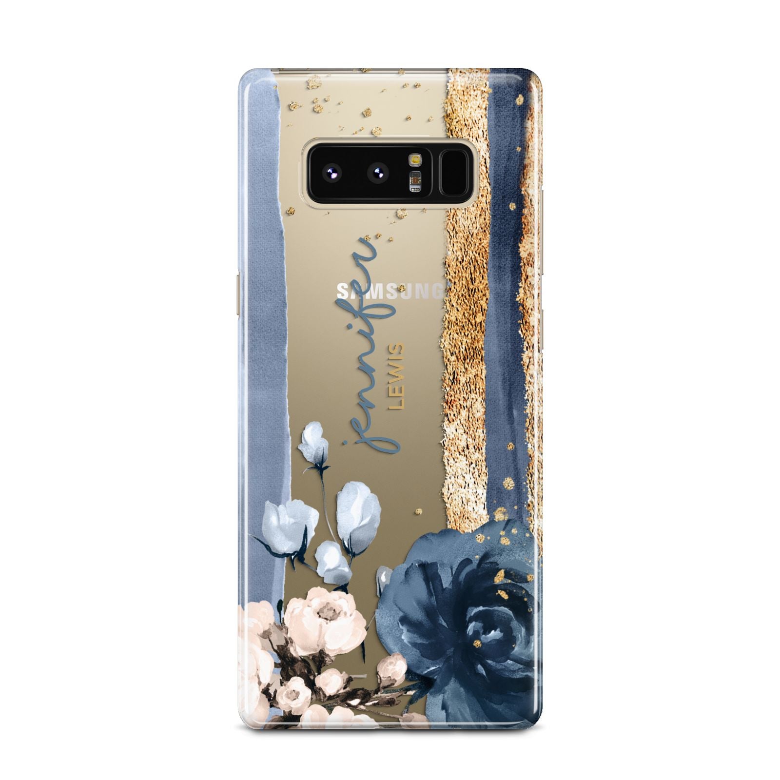 Personalised Blue Gold Name Samsung Galaxy Note 8 Case