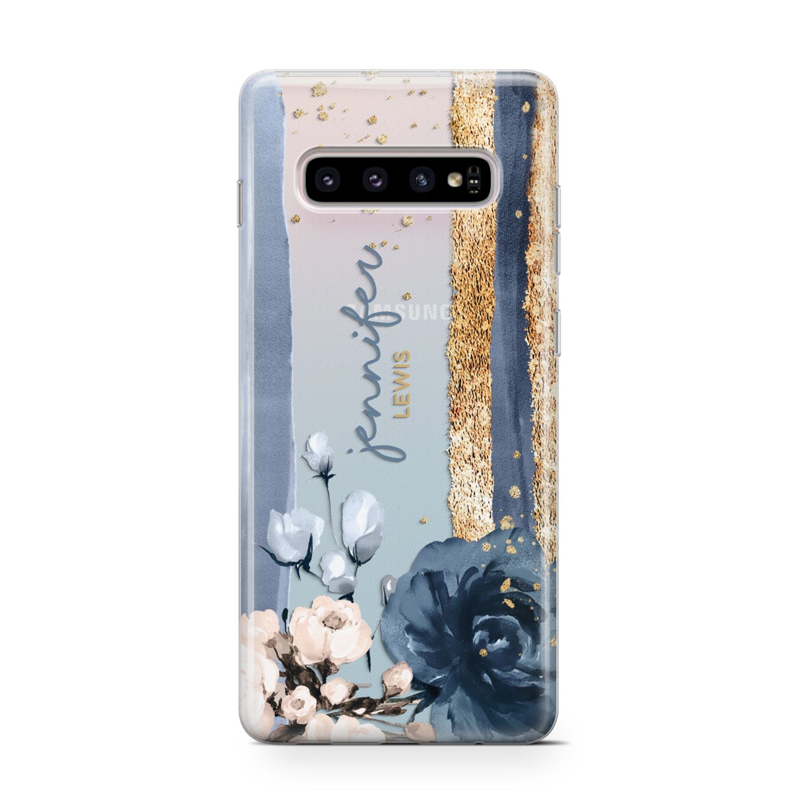 Personalised Blue Gold Name Samsung Galaxy S10 Case