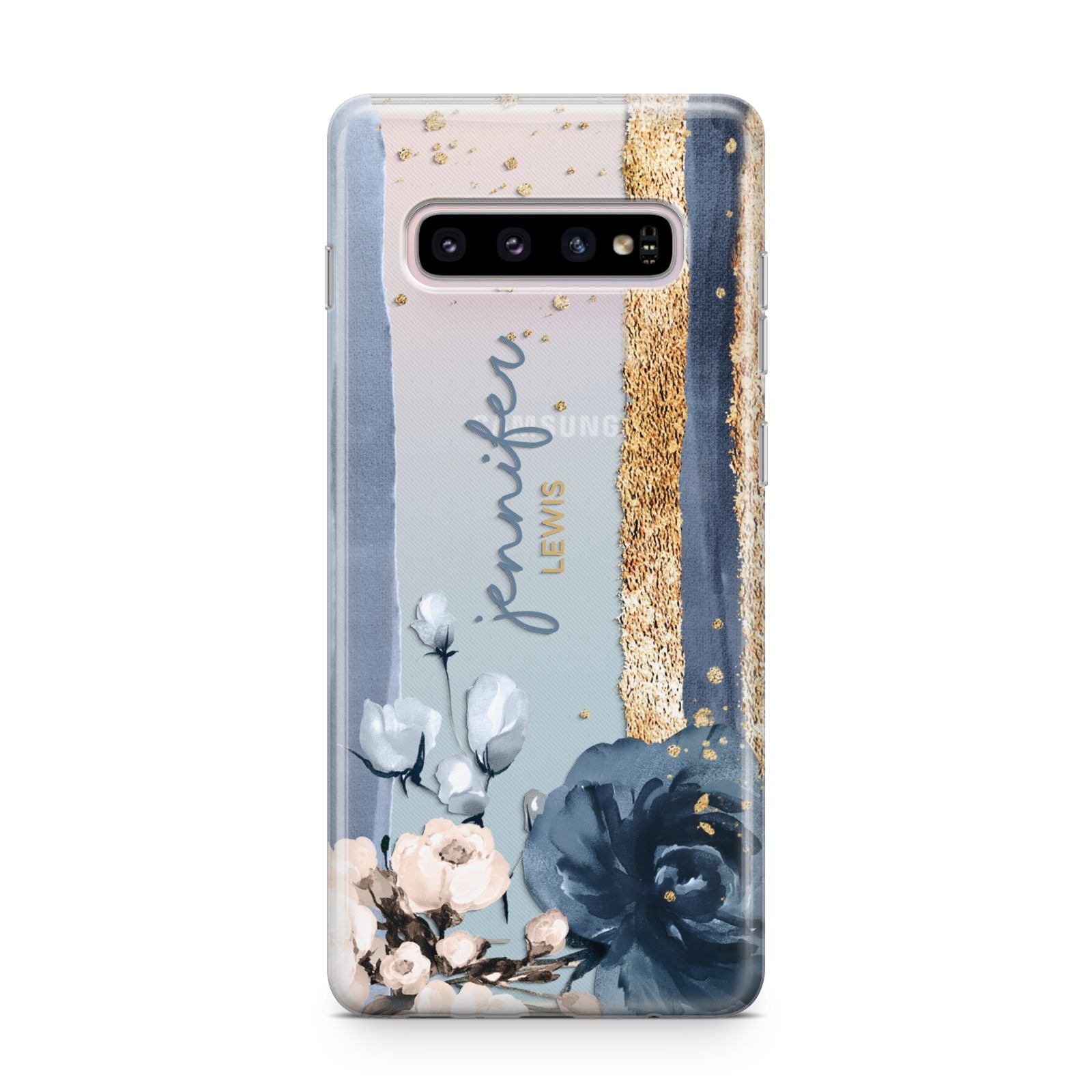 Personalised Blue Gold Name Samsung Galaxy S10 Plus Case