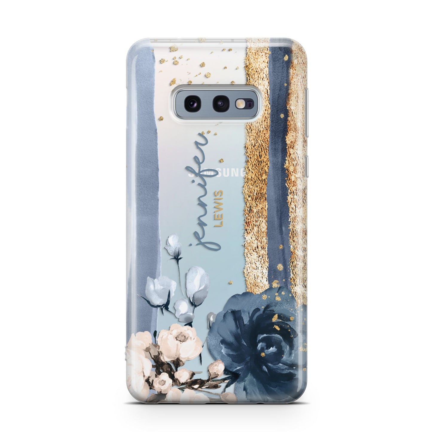 Personalised Blue Gold Name Samsung Galaxy S10E Case