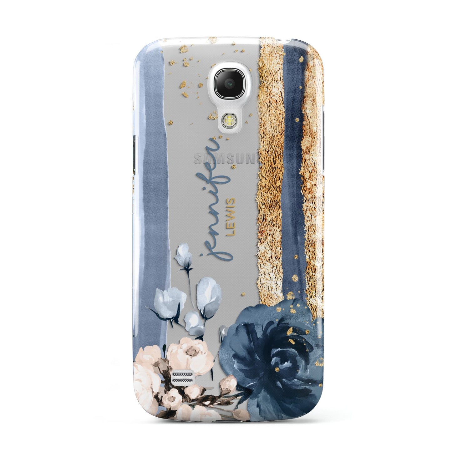 Personalised Blue Gold Name Samsung Galaxy S4 Mini Case