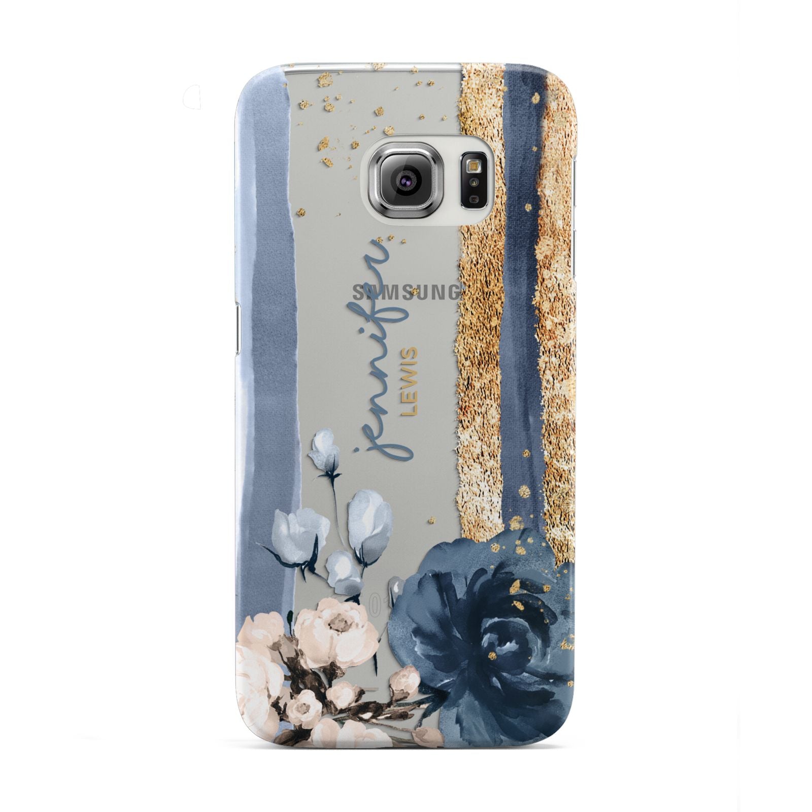 Personalised Blue Gold Name Samsung Galaxy S6 Edge Case