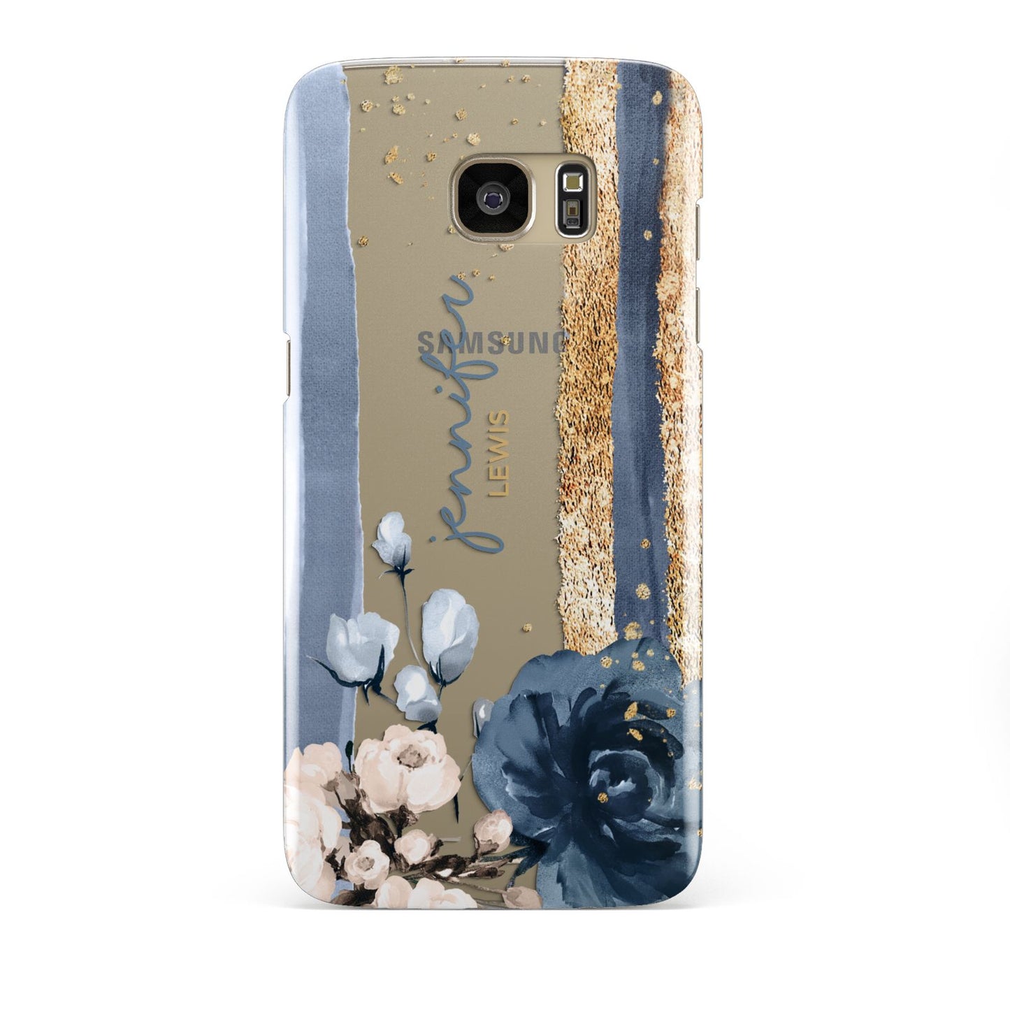 Personalised Blue Gold Name Samsung Galaxy S7 Edge Case