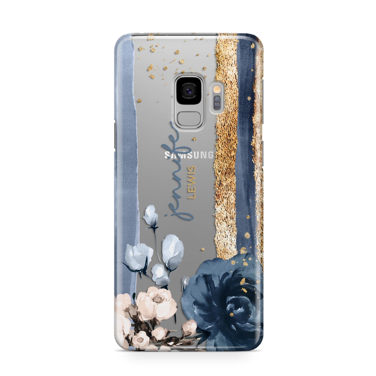 Personalised Blue Gold Name Samsung Galaxy S9 Case