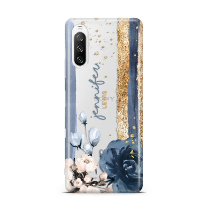 Personalised Blue Gold Name Sony Xperia 10 III Case