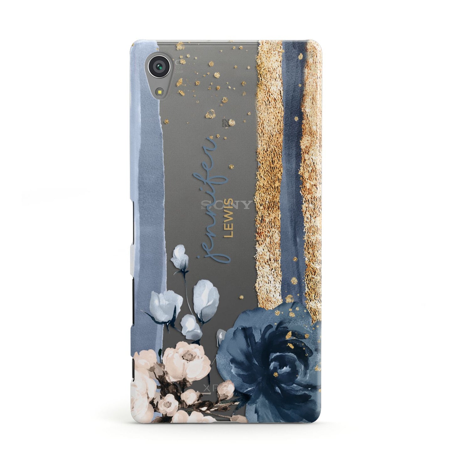 Personalised Blue Gold Name Sony Xperia Case