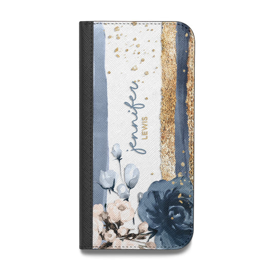 Personalised Blue Gold Name Vegan Leather Flip Samsung Case